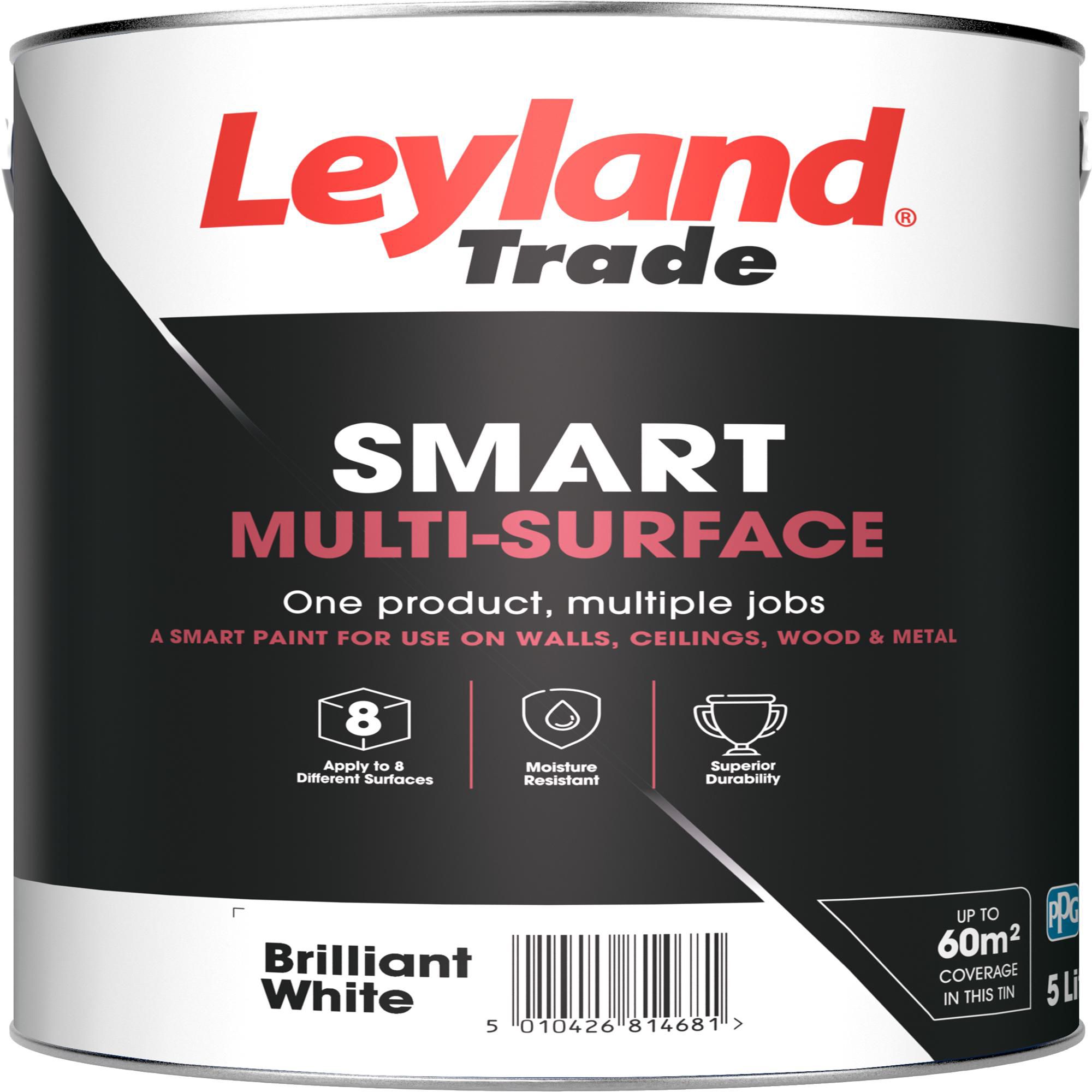 Leyland Trade Smart Brilliant White Mid sheen Multi-room Multi-surface paint, 5L