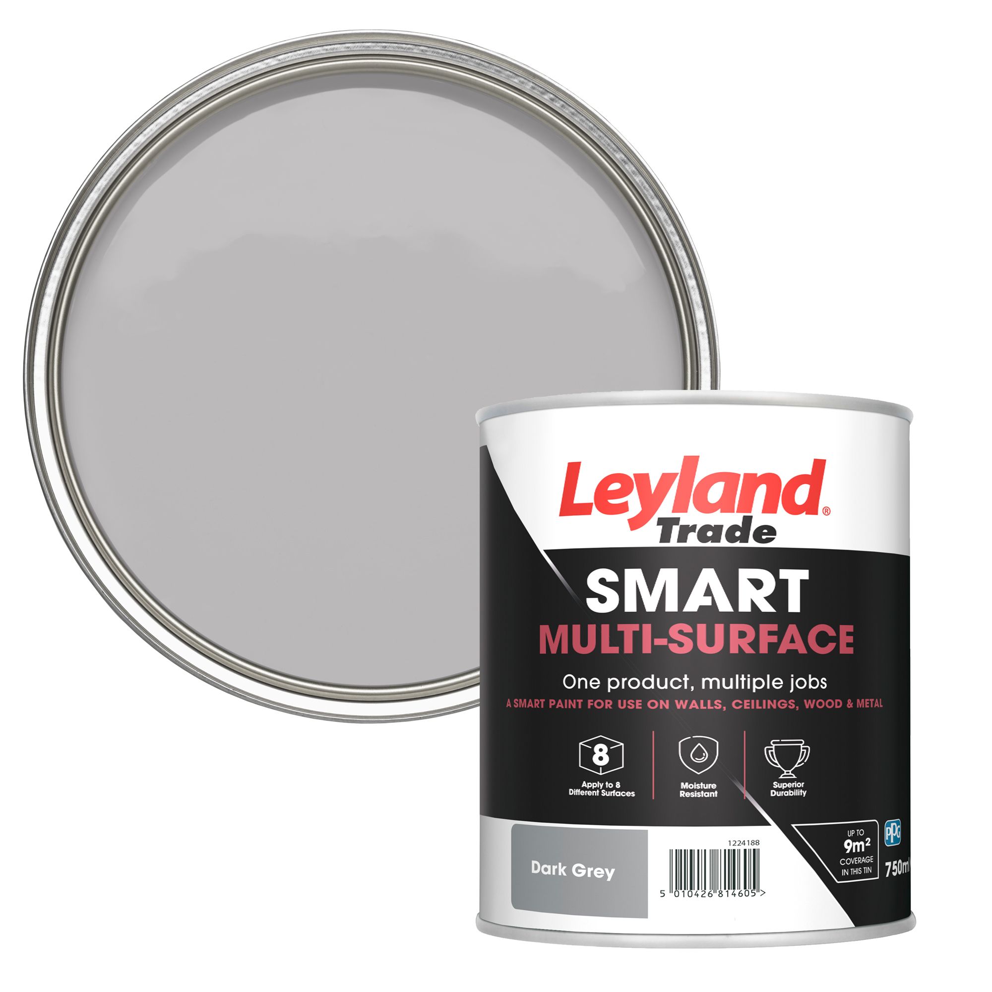 Leyland Trade Smart Dark Grey Mid sheen Multi-room Multi-surface paint, 750ml