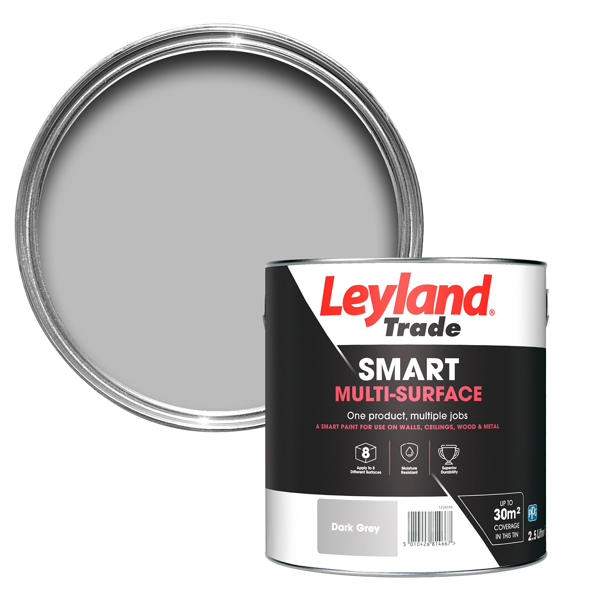 Leyland Trade Smart Dark grey Mid sheen Multisurface paint, 2.5L DIY