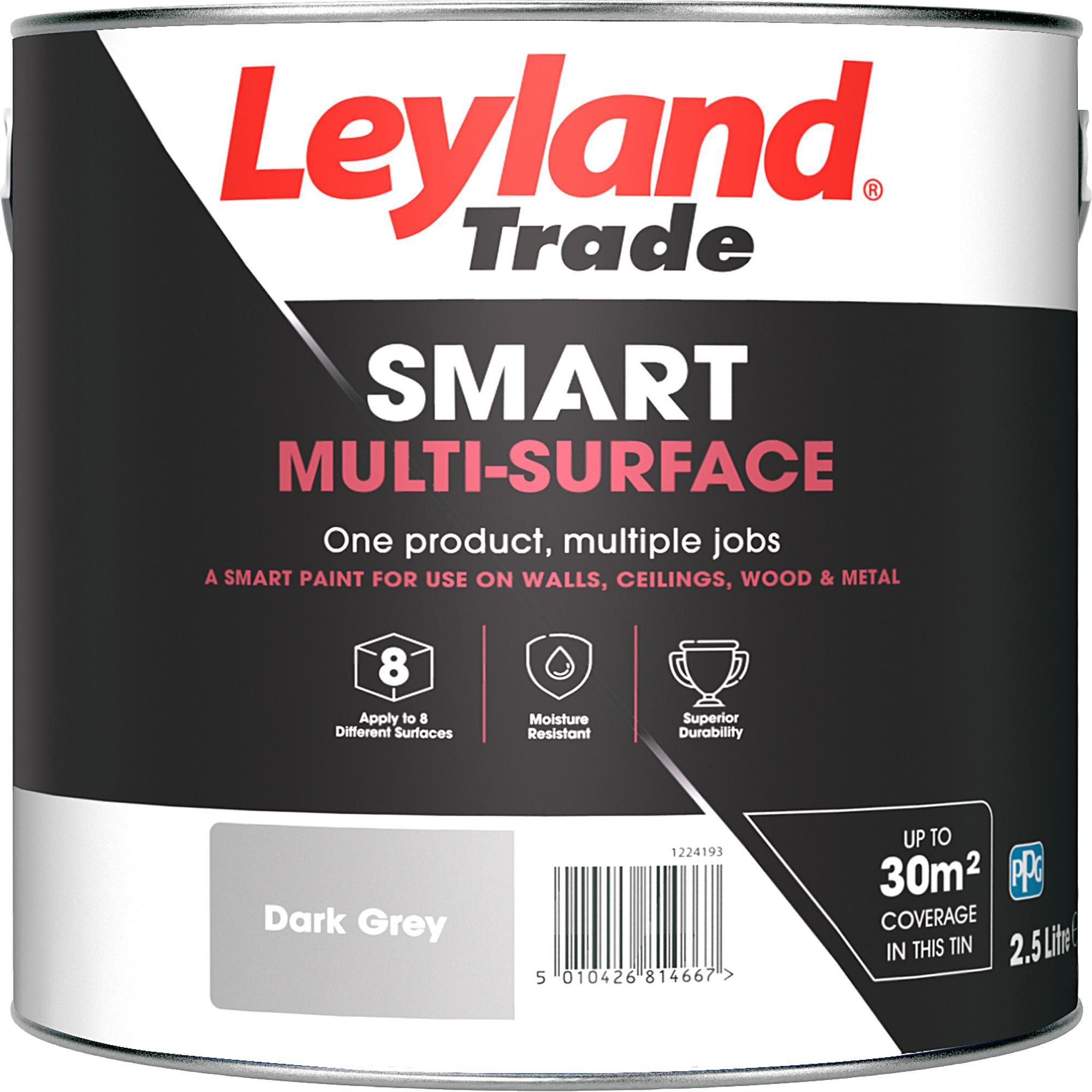 Leyland Trade Smart Dark grey Mid sheen Multisurface paint, 2.5L DIY
