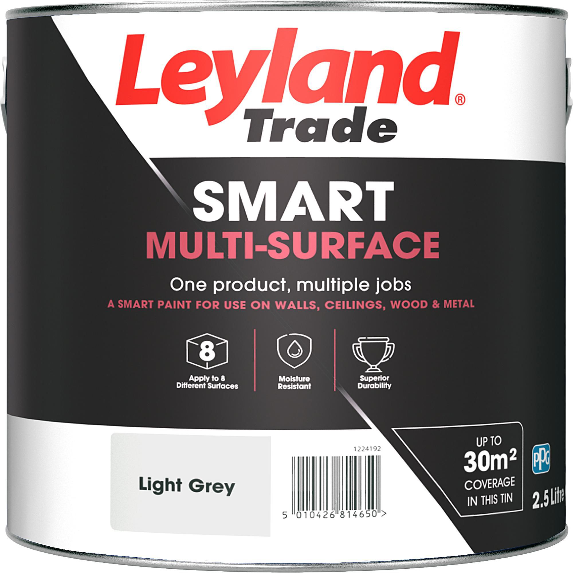 Leyland Trade Smart Light Grey Mid sheen Multi-room Multi-surface paint ...