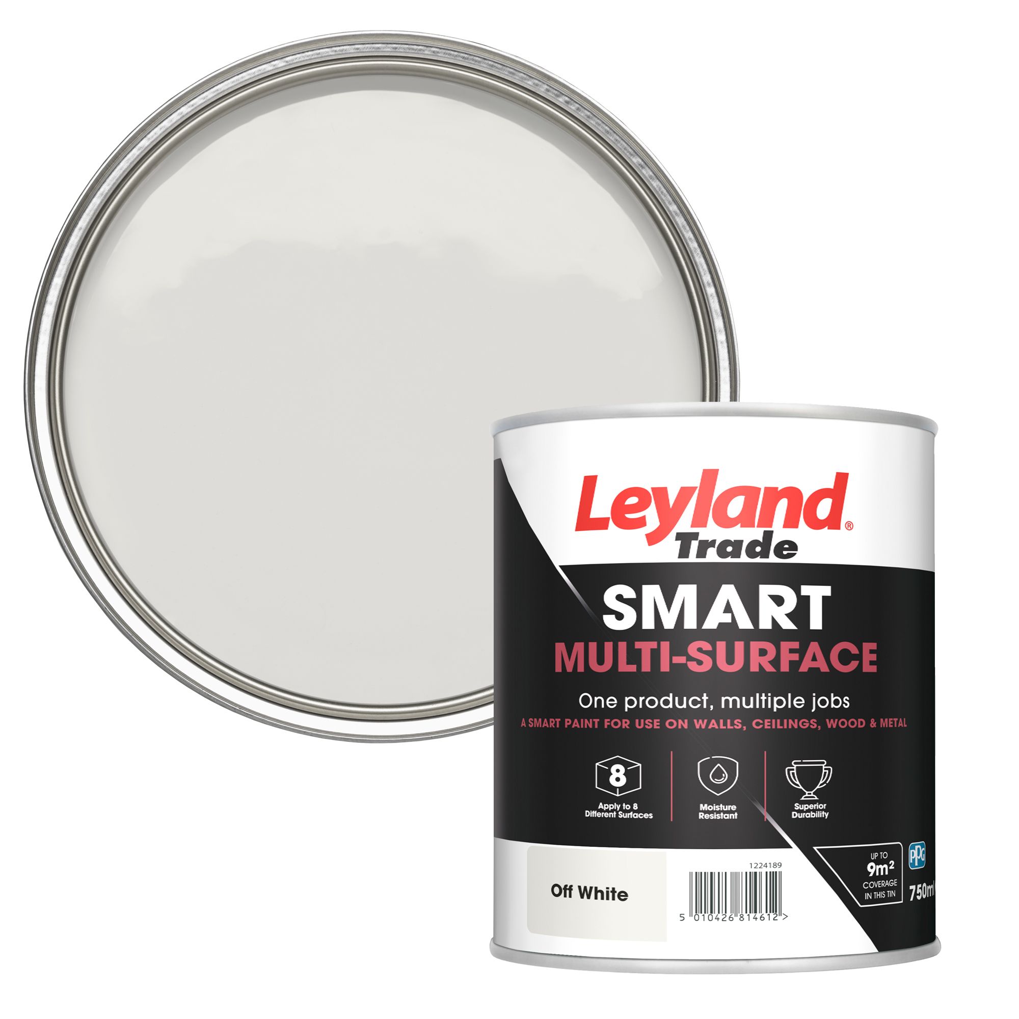 Leyland Trade Smart Off white Mid sheen Multi surface paint 750ml
