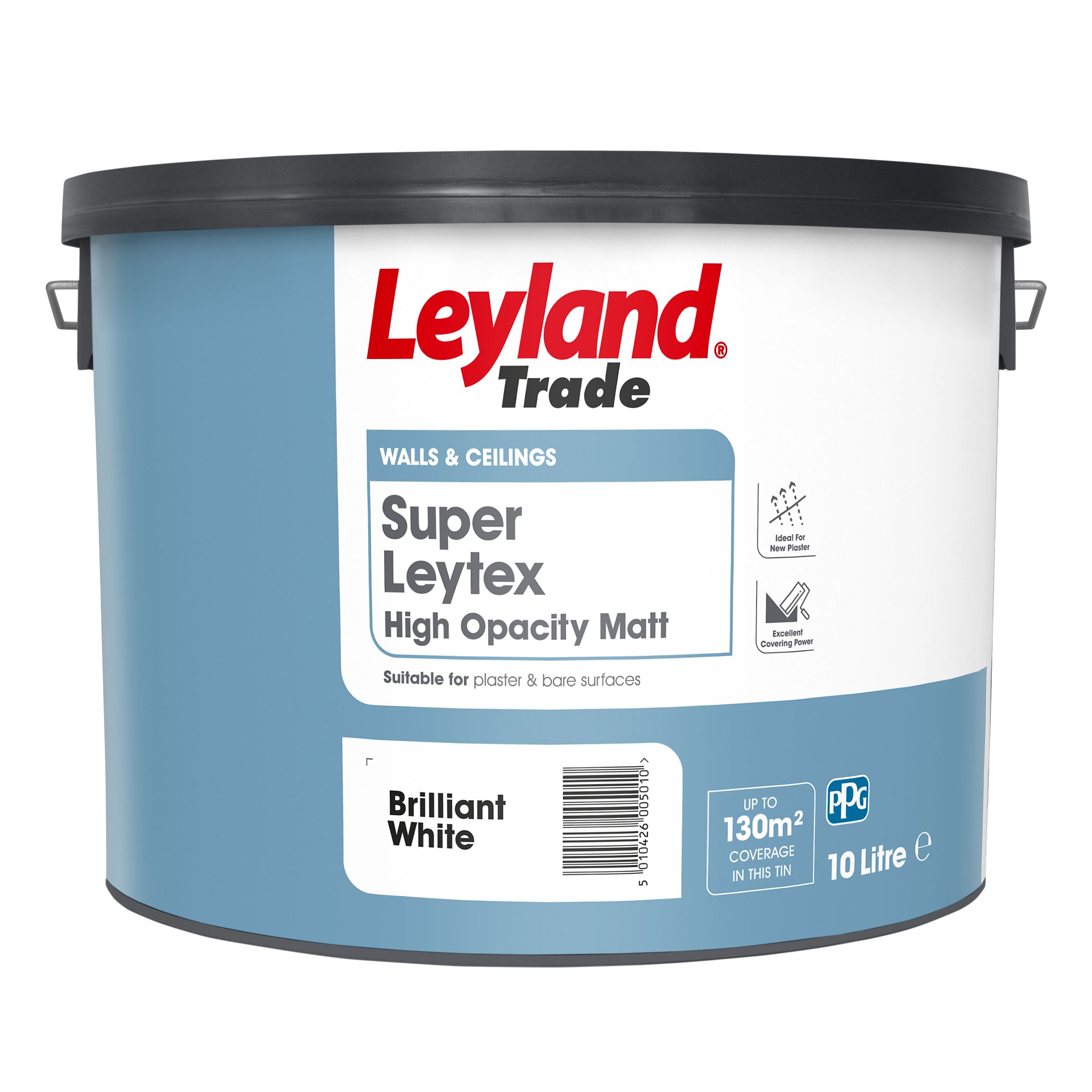 Leyland Trade Super Leytex Brilliant White Matt Bare plaster paint, 10L