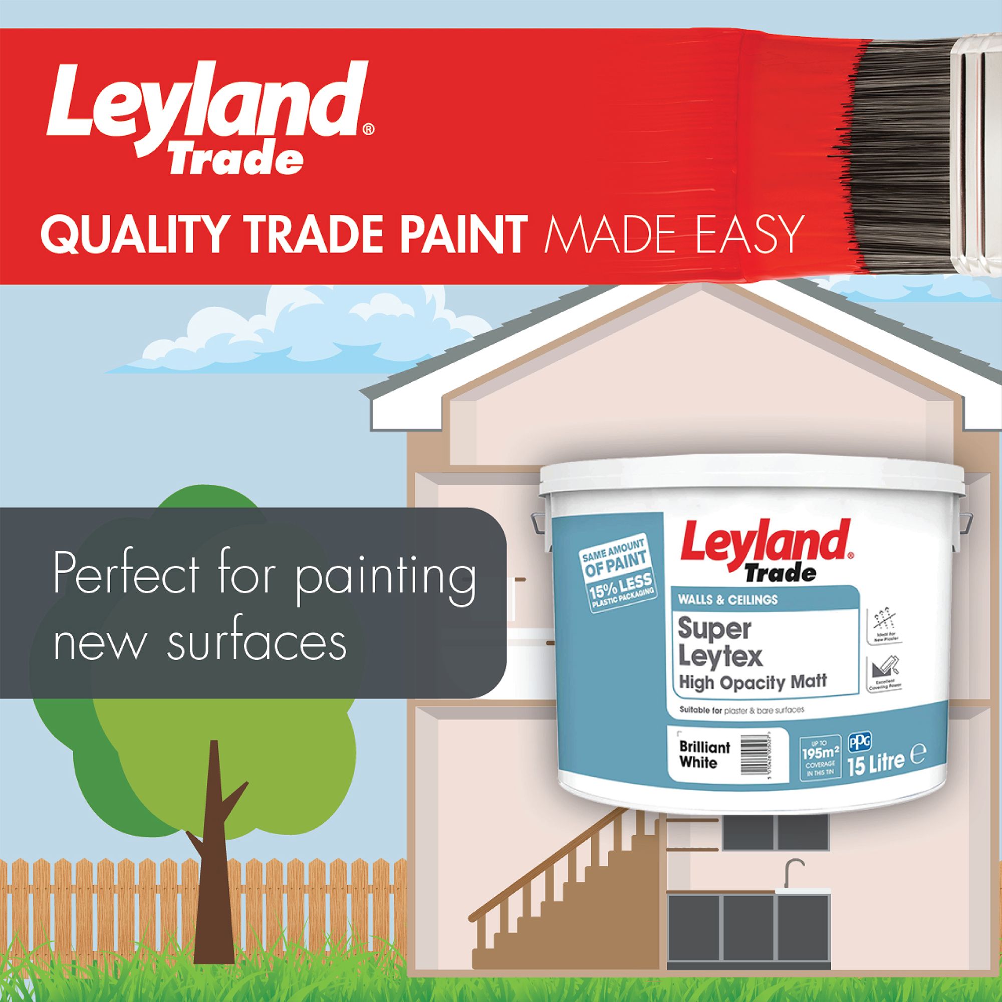 Leyland Trade Super Leytex Brilliant White Matt Bare plaster paint, 10L