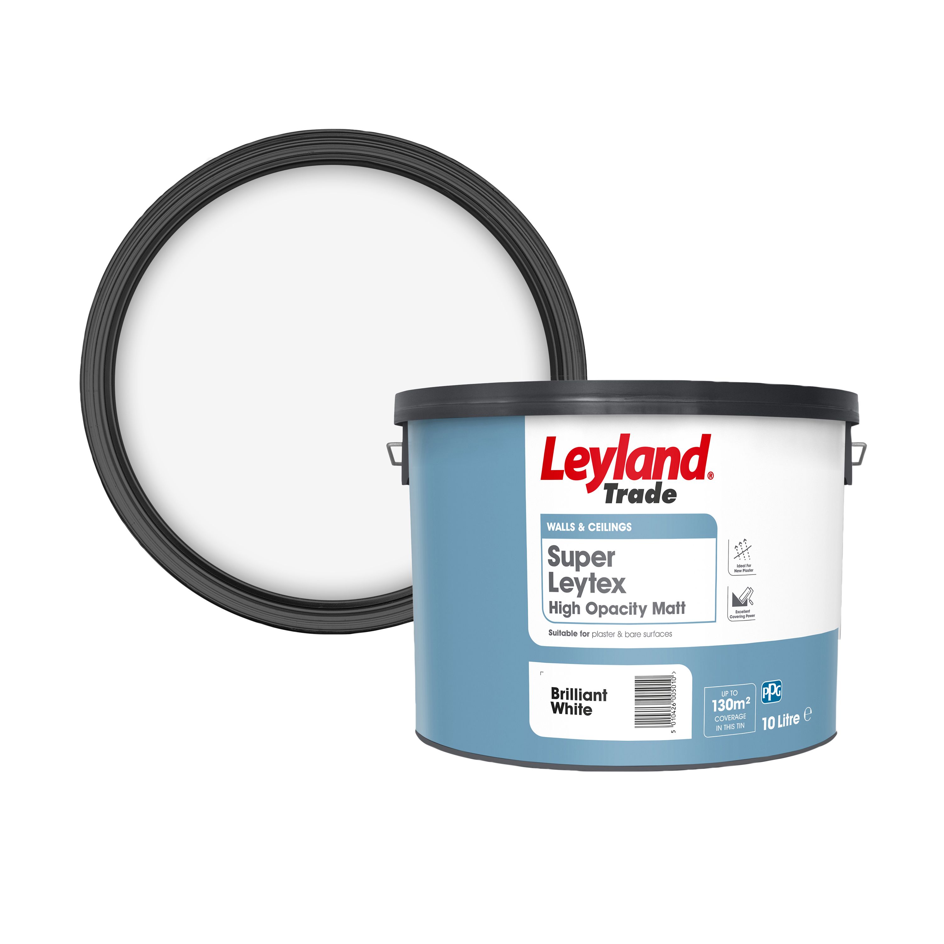 Leyland Trade Super Leytex Brilliant White Matt Bare plaster paint, 10L