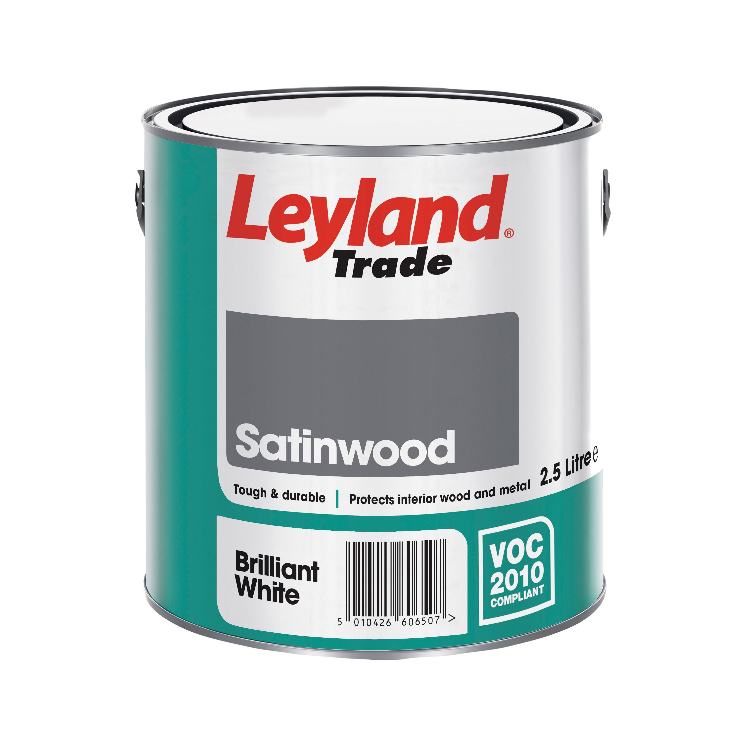 Leyland Trade White Satinwood Metal & wood paint, 2.5L DIY at B&Q