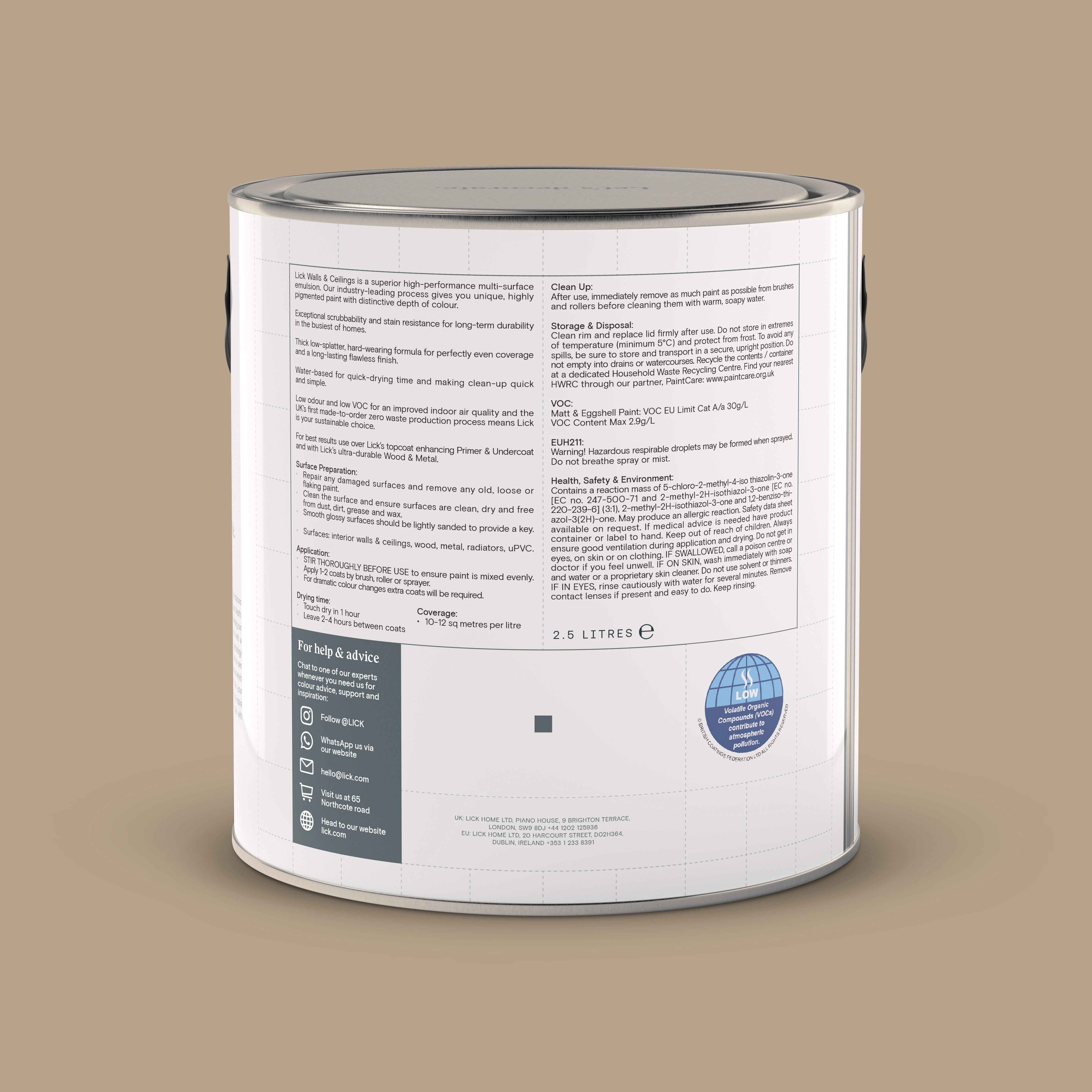 Lick Beige 02 Eggshell Wall & ceiling Emulsion paint, 2.5L