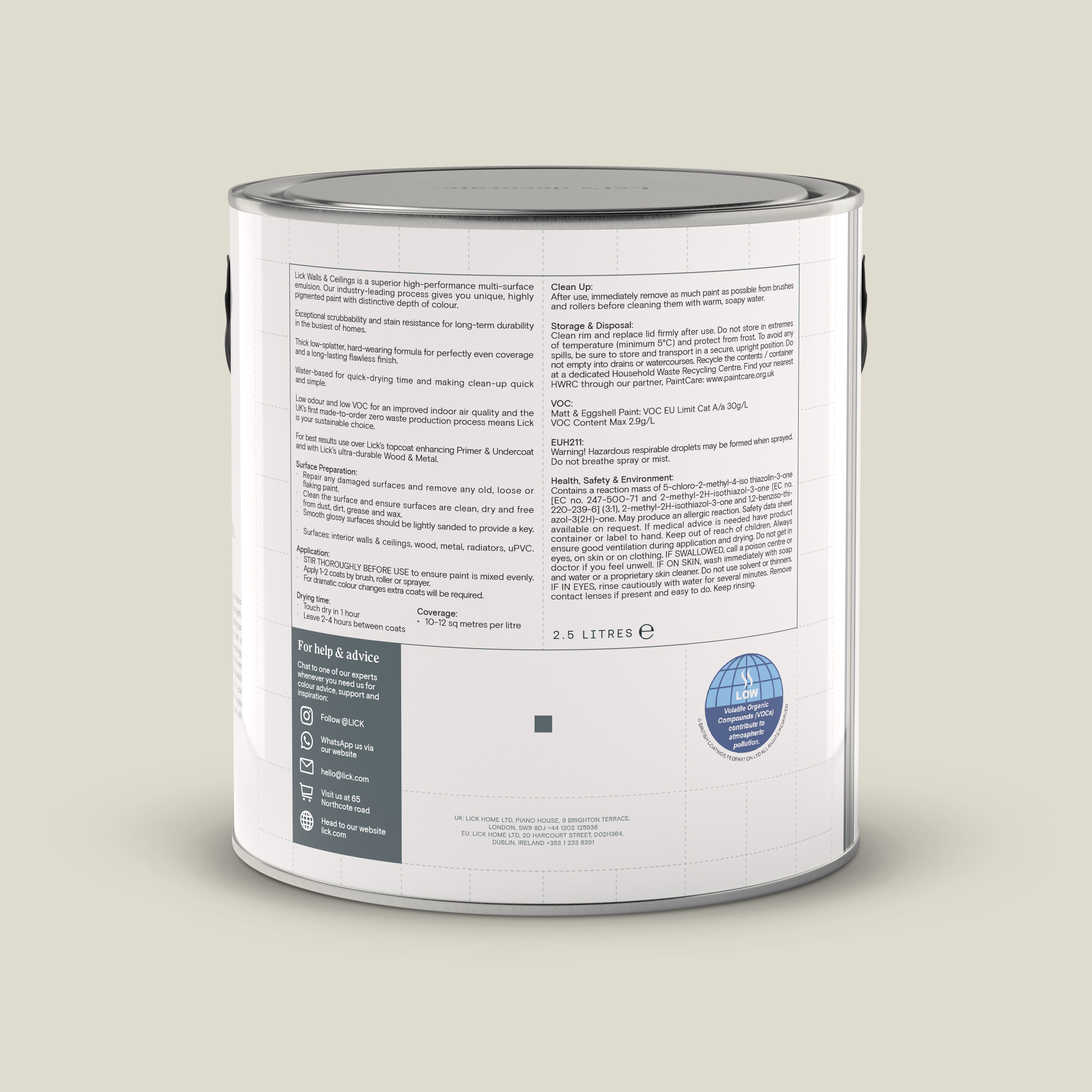 Lick Beige 03 Matt Wall & ceiling Emulsion paint, 2.5L