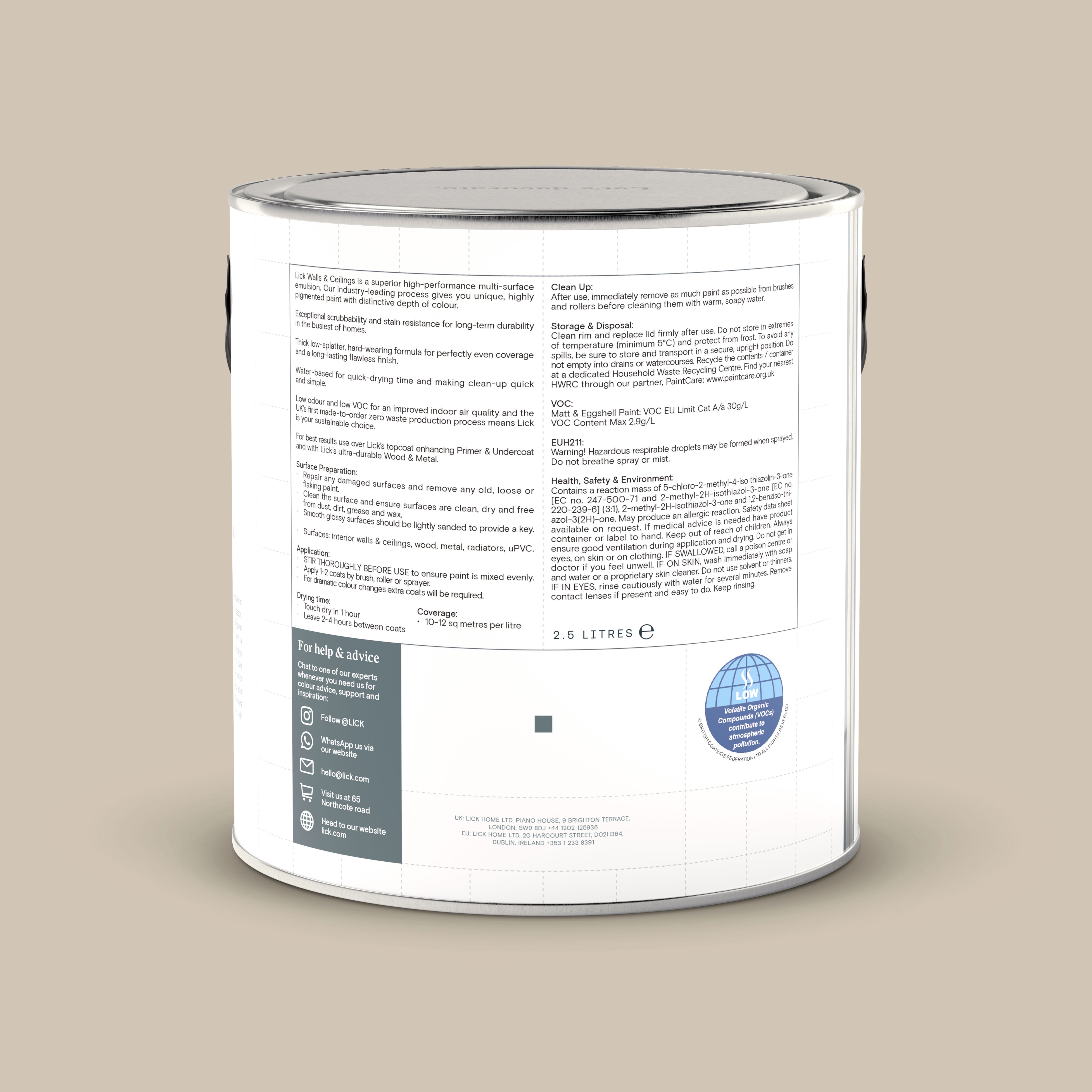 Lick Beige 10 Eggshell Wall & ceiling Emulsion paint, 2.5L