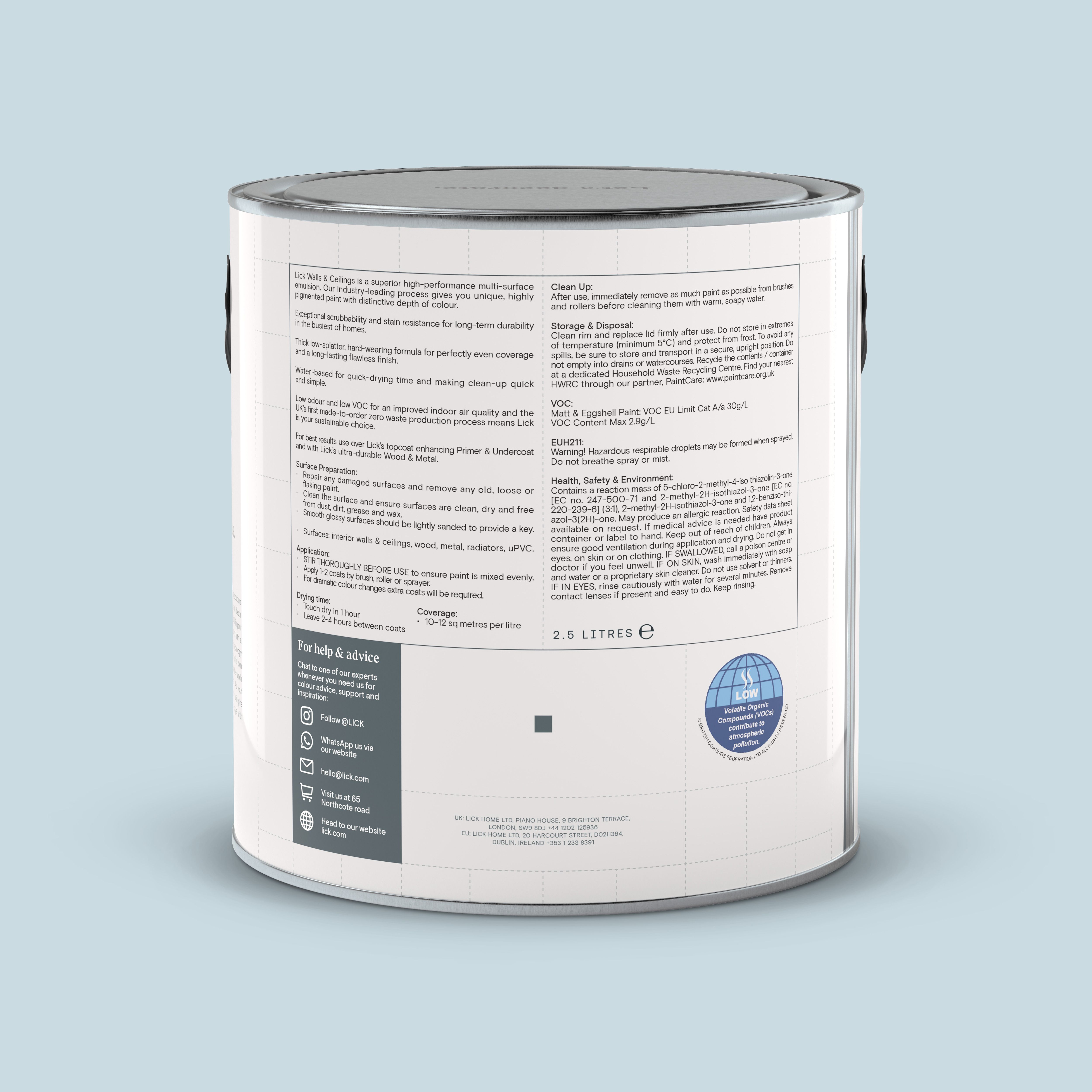 Lick Blue 15 Eggshell Wall & ceiling Emulsion paint, 2.5L