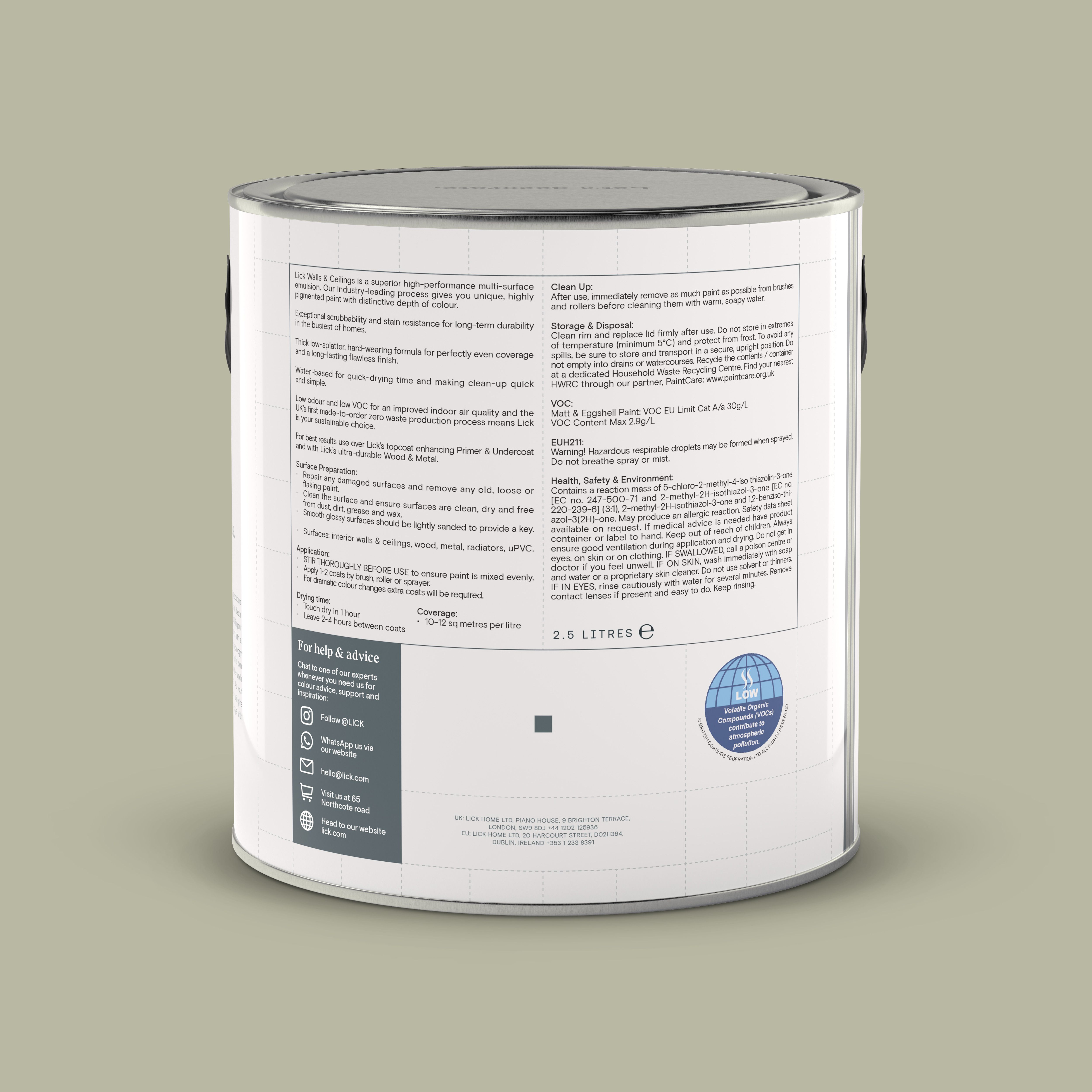 Lick Green 01 Eggshell Emulsion paint, 2.5L