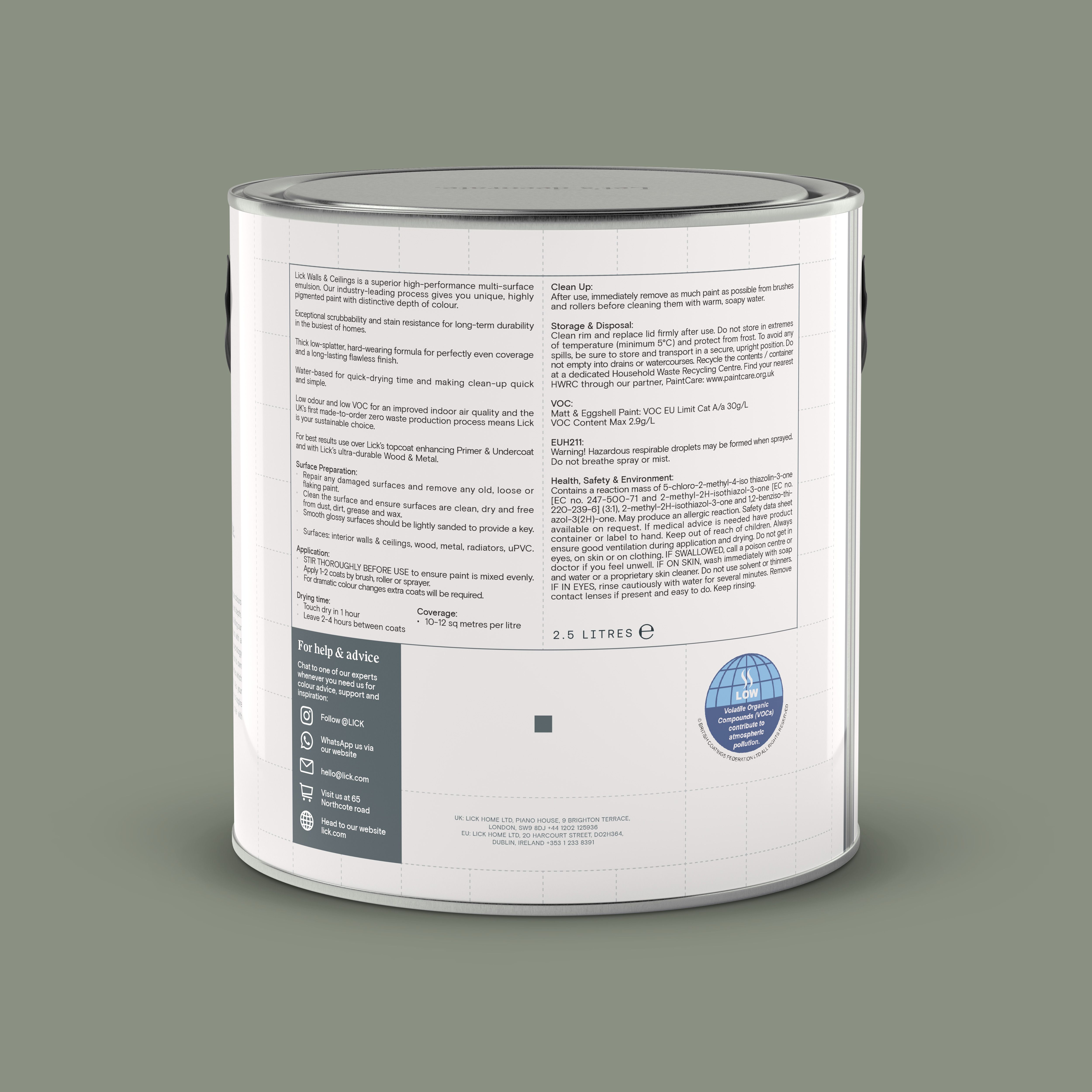 Lick Green 02 Eggshell Wall & ceiling Emulsion paint, 2.5L