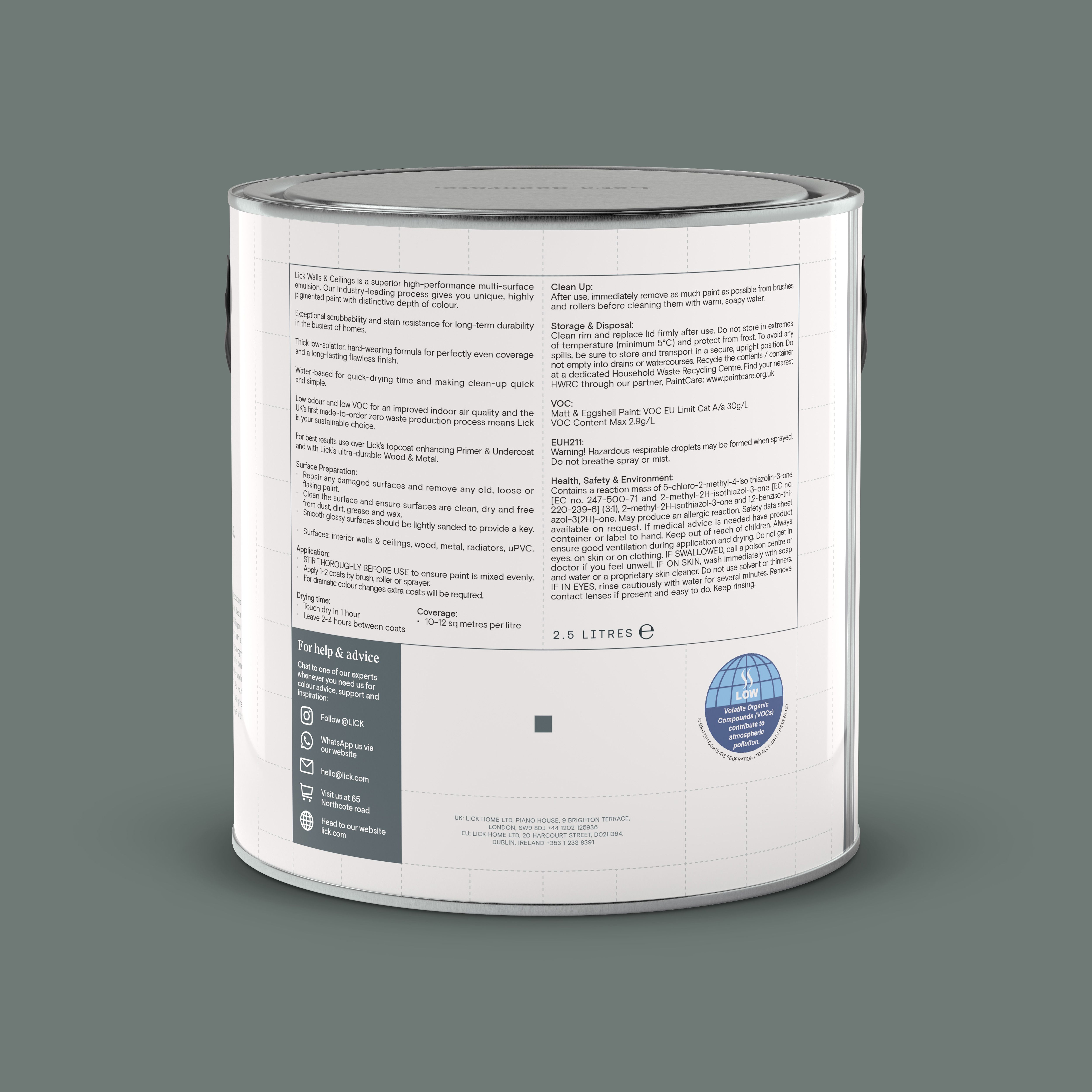 Lick Green 03 Matt Wall & ceiling Emulsion paint, 2.5L