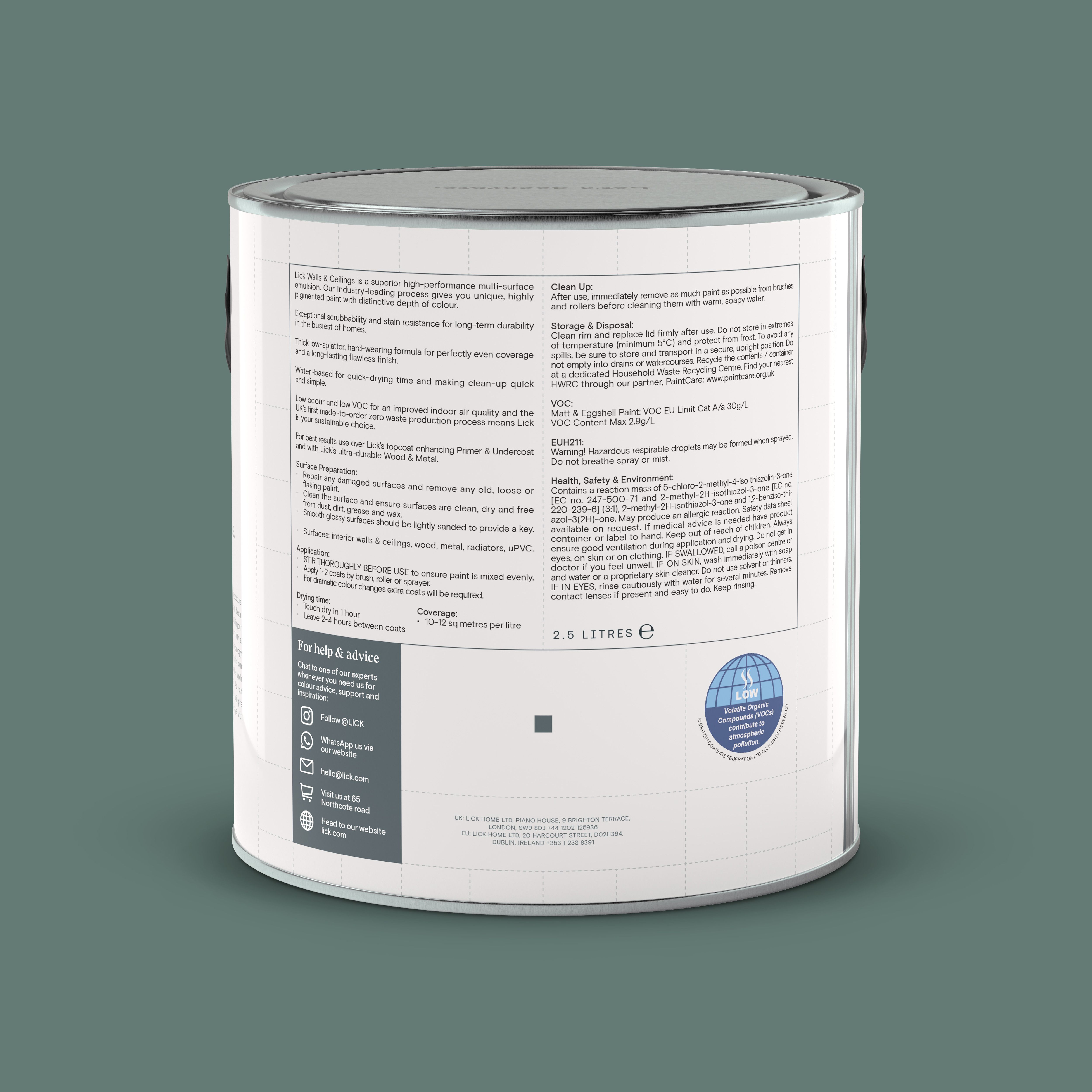 Lick Green 04 Matt Wall & ceiling Emulsion paint, 2.5L