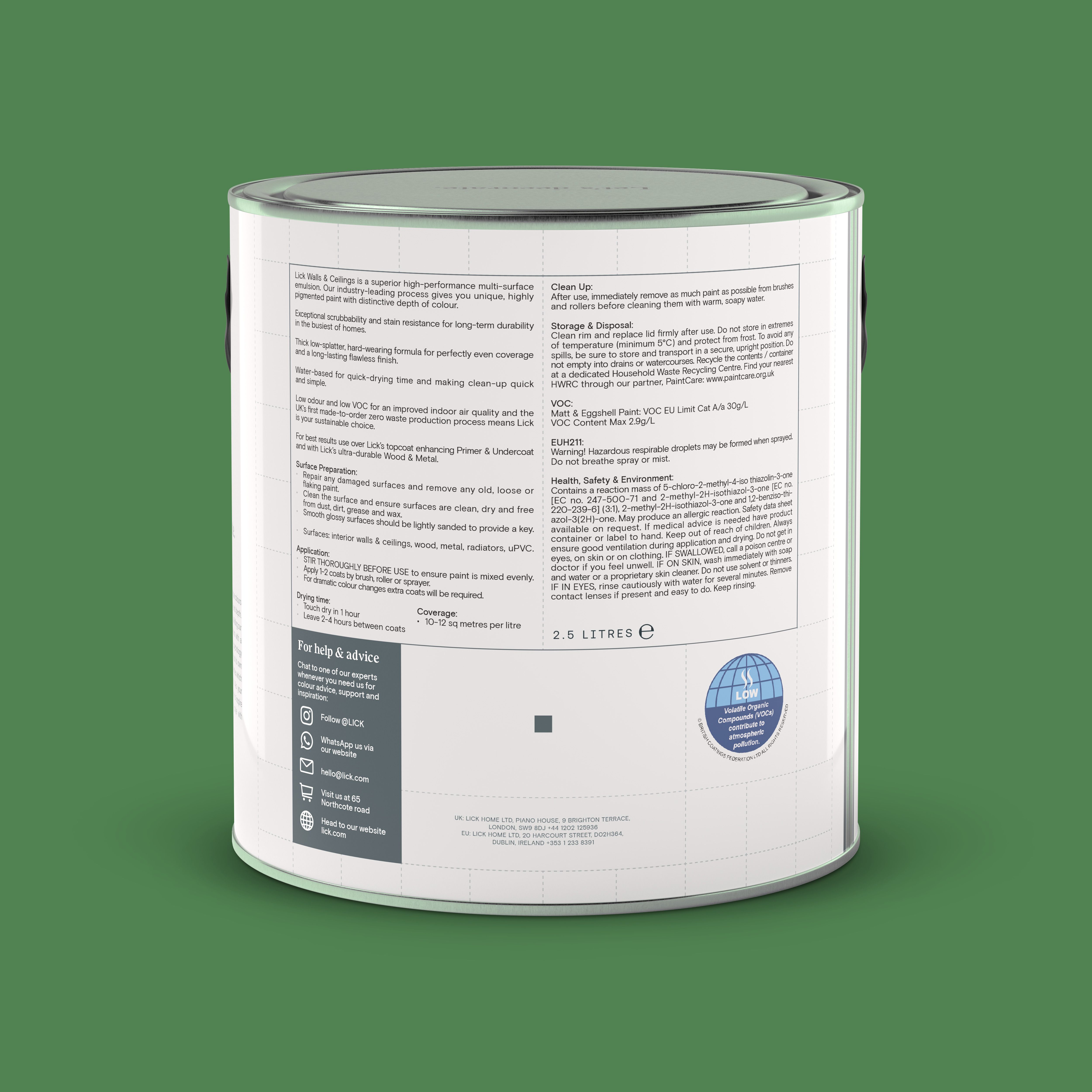 Lick Green 07 Eggshell Wall & ceiling Emulsion paint, 2.5L