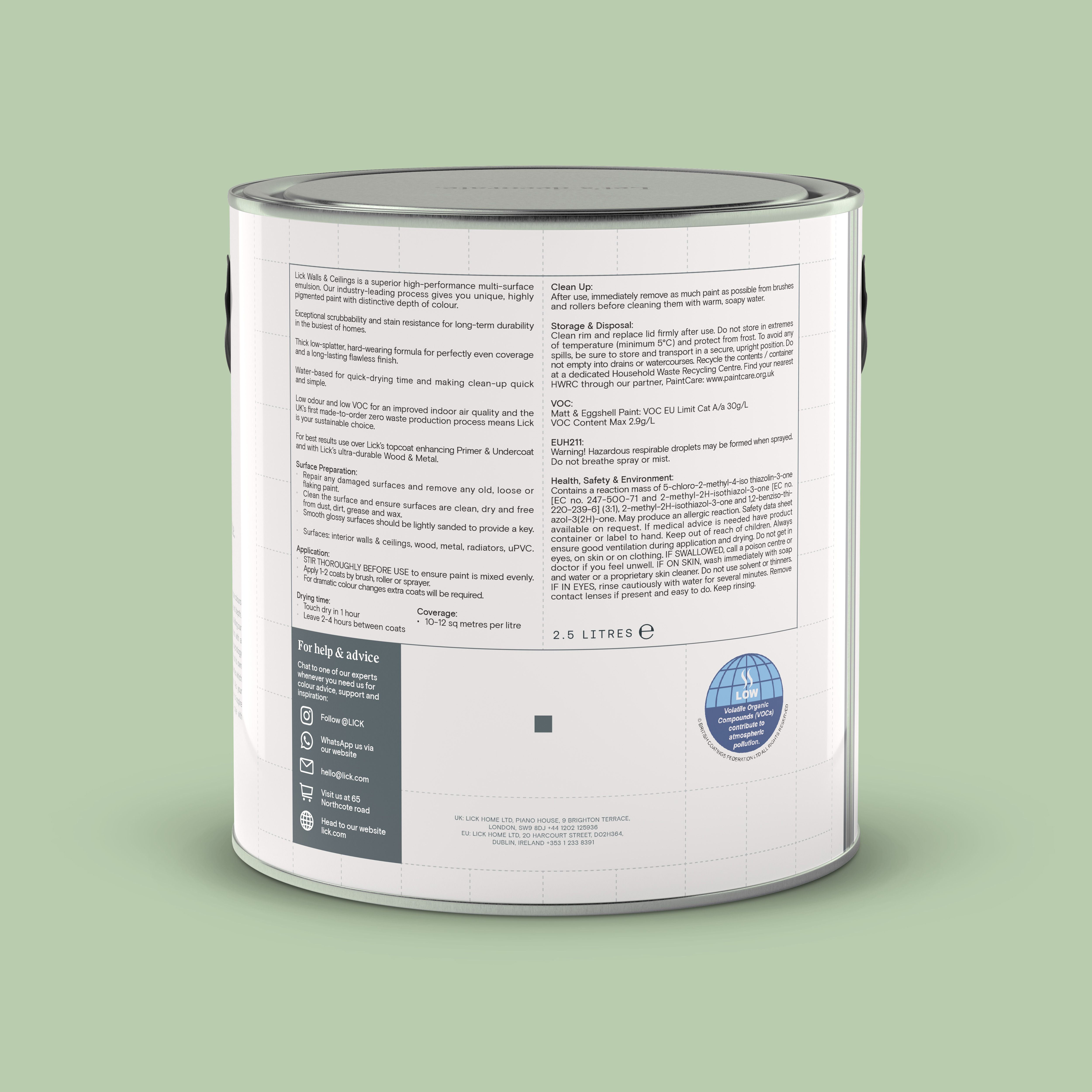 Lick Green 13 Eggshell Wall & ceiling Emulsion paint, 2.5L