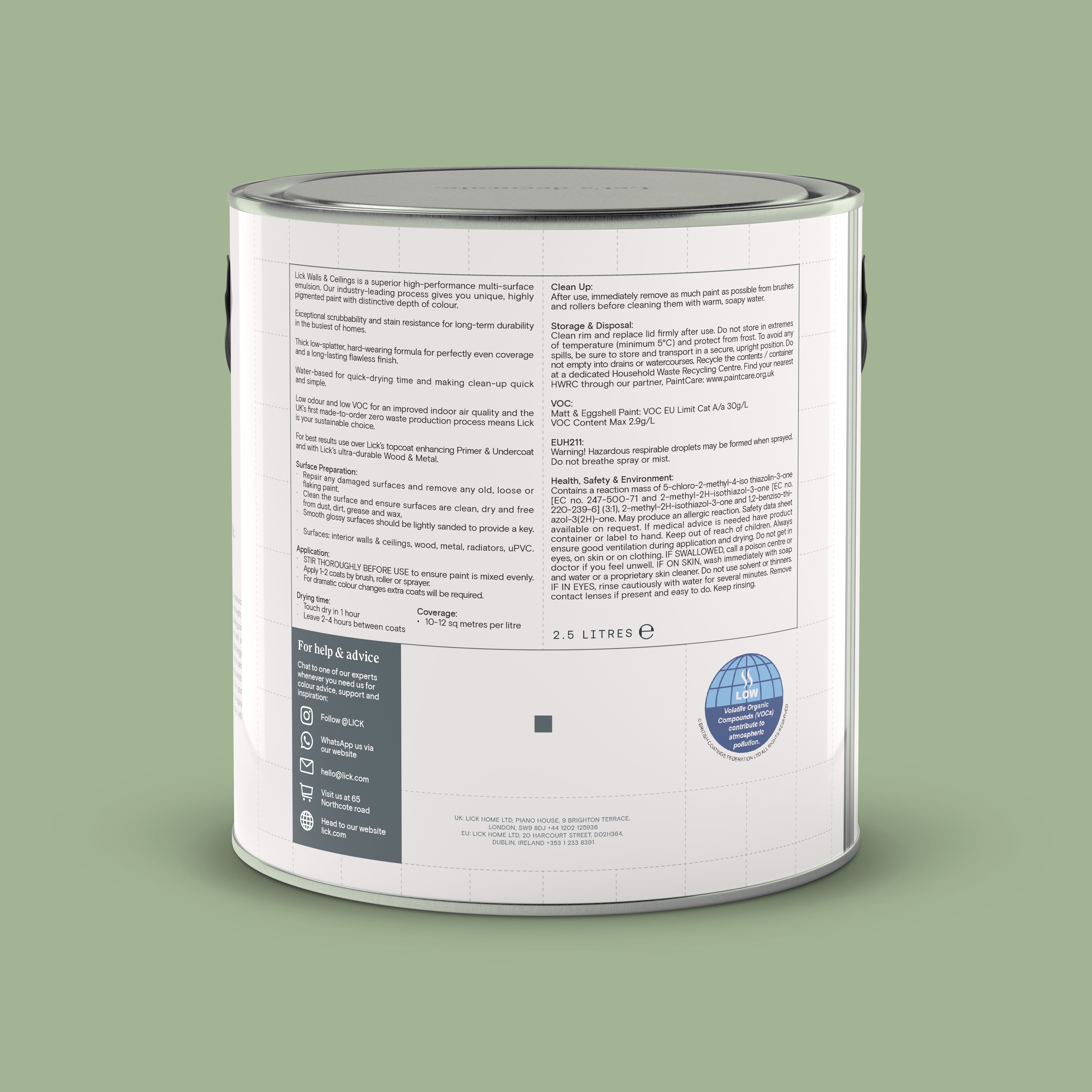Lick Green 14 Eggshell Wall & ceiling Emulsion paint, 2.5L