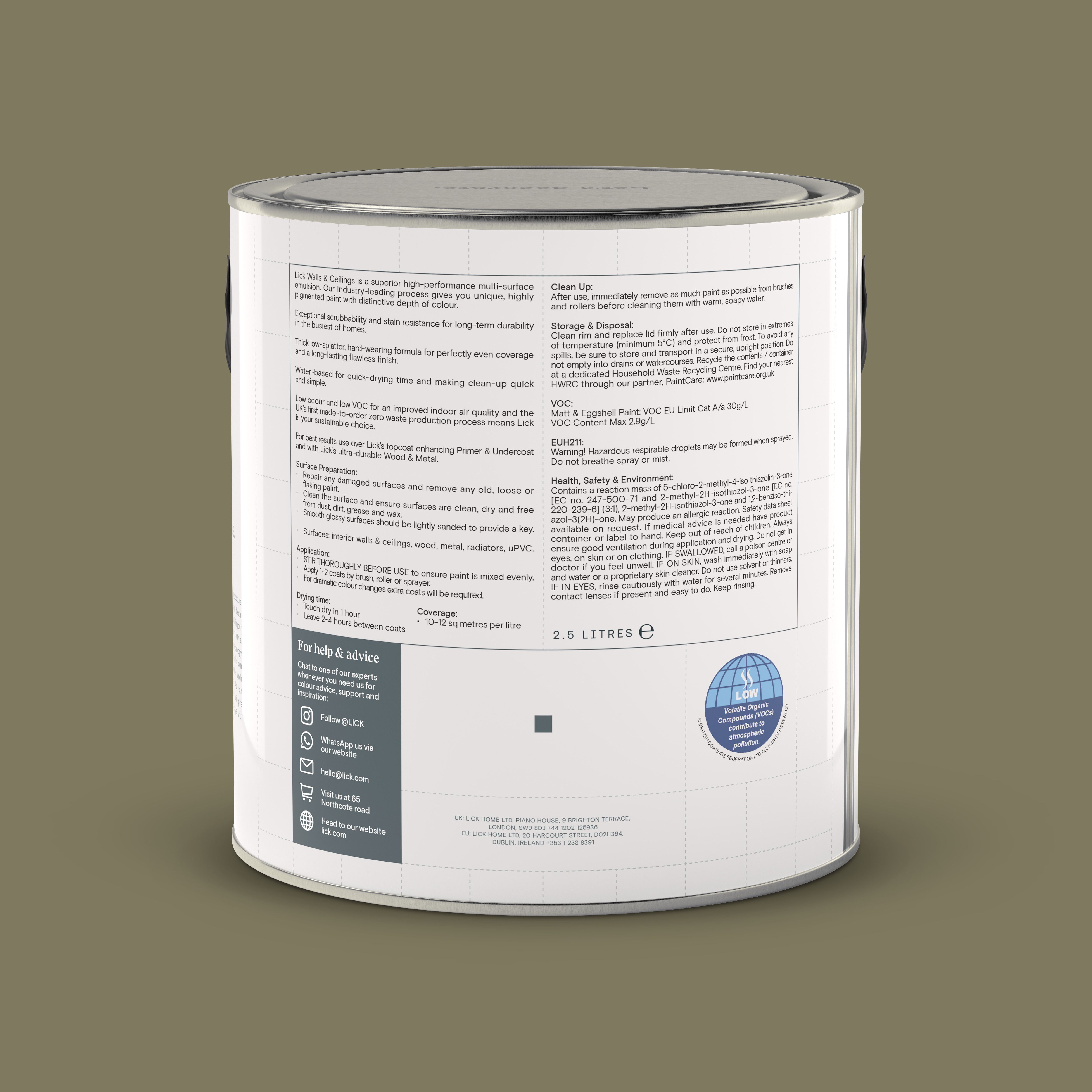 Lick Green 19 Matt Wall & ceiling Emulsion paint, 2.5L