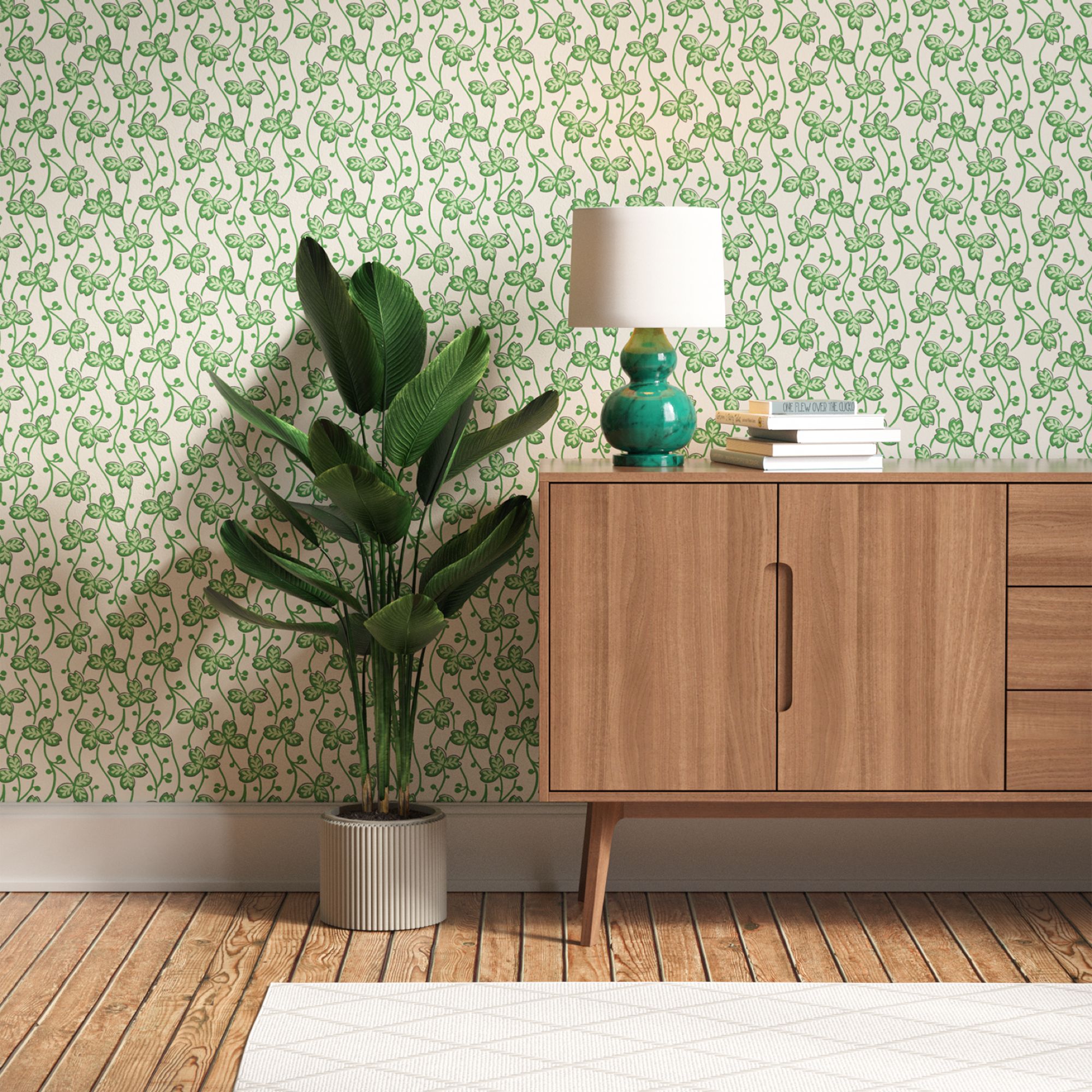 Lick Green & White Clover 01 Textured Wallpaper
