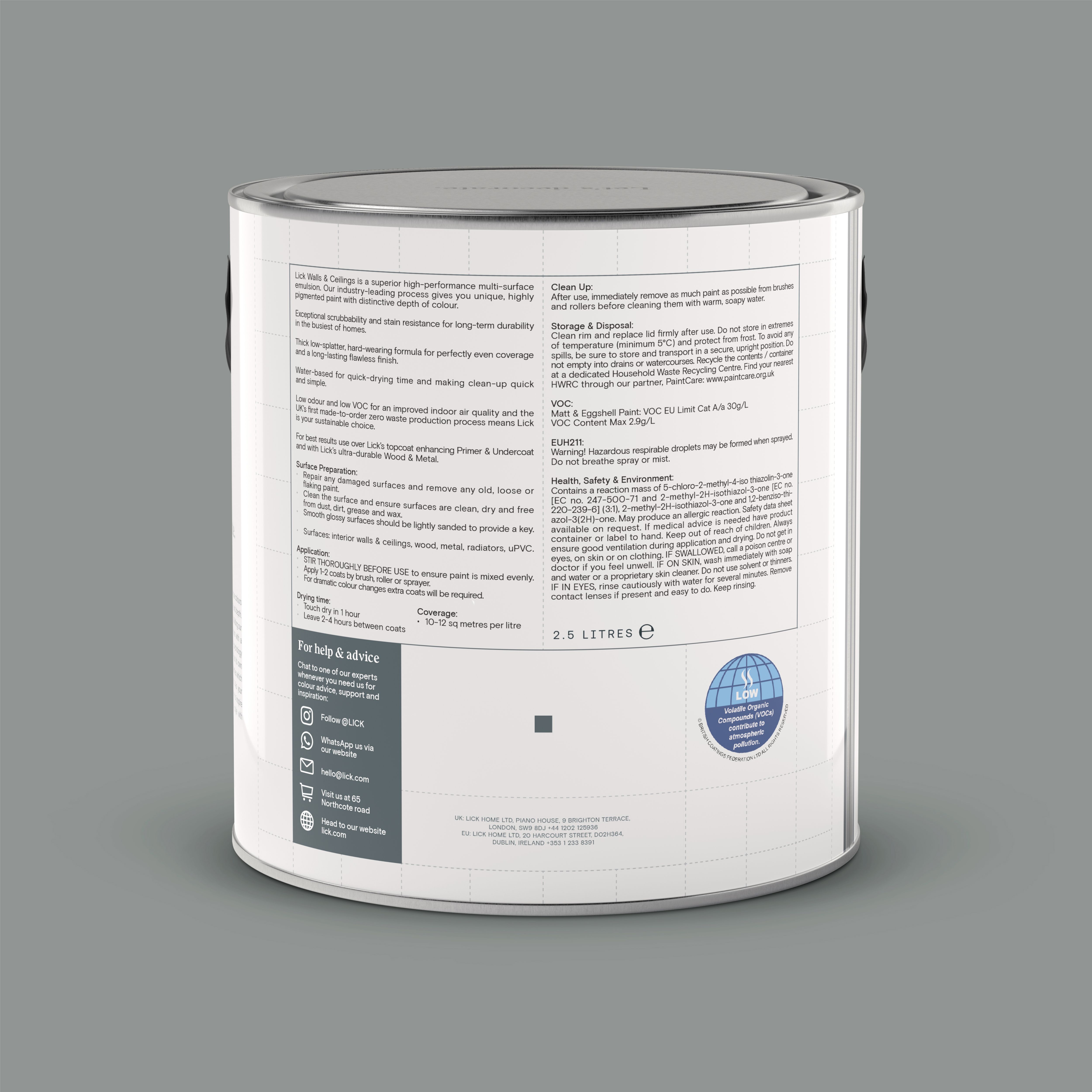 Lick Grey 16 Matt Emulsion paint, 2.5L