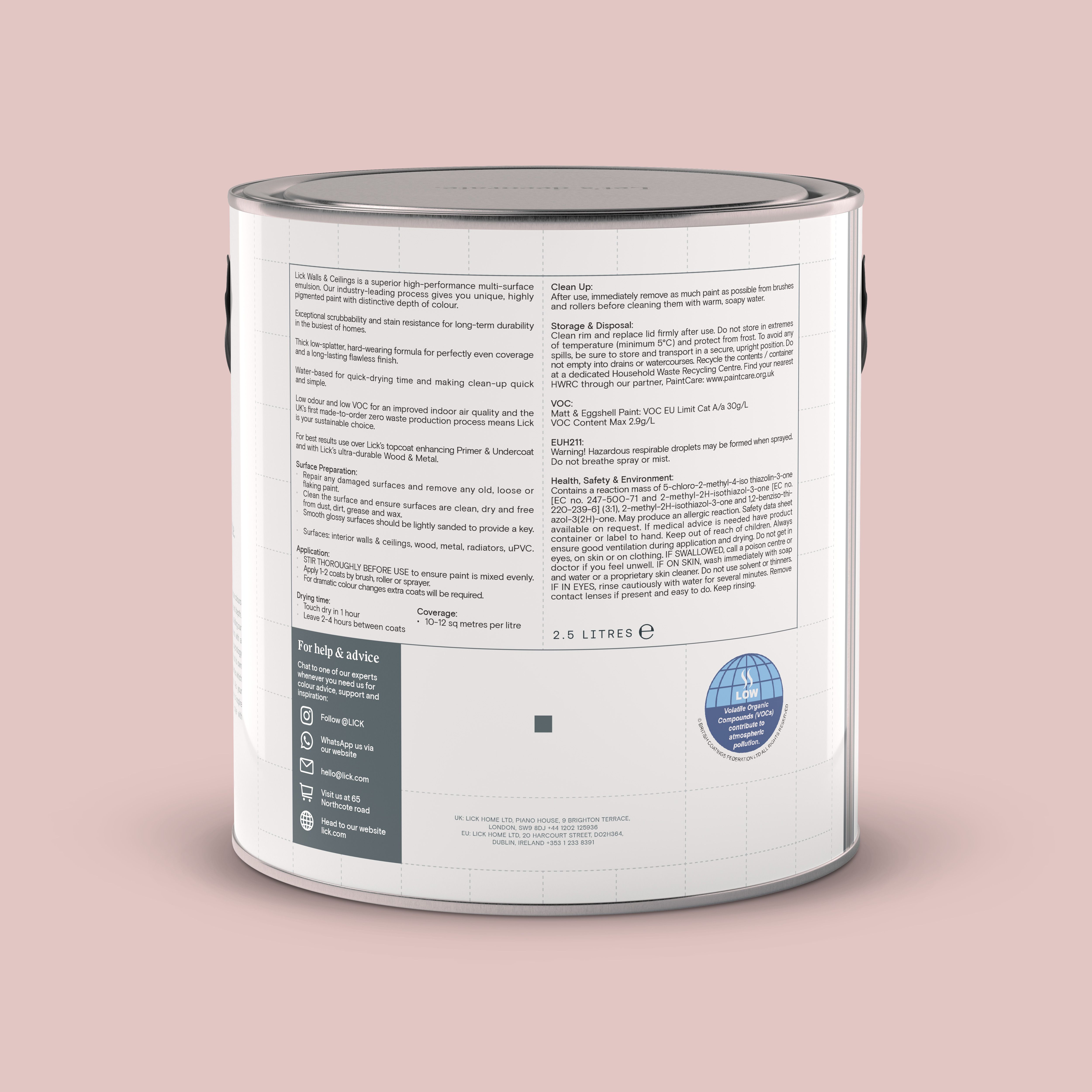Lick Pink 03 Eggshell Emulsion paint, 2.5L