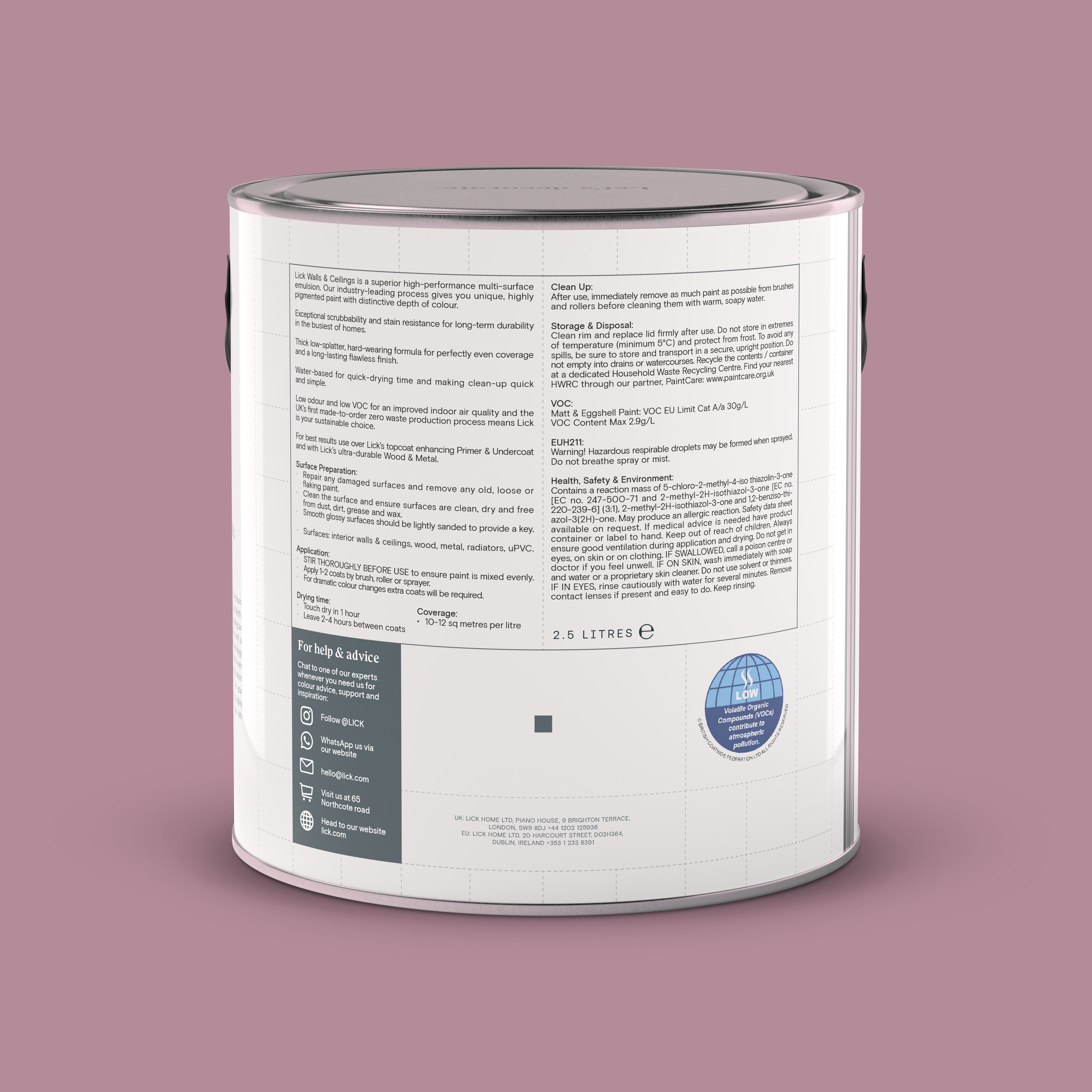 Lick Pink 10 Eggshell Emulsion paint, 2.5L