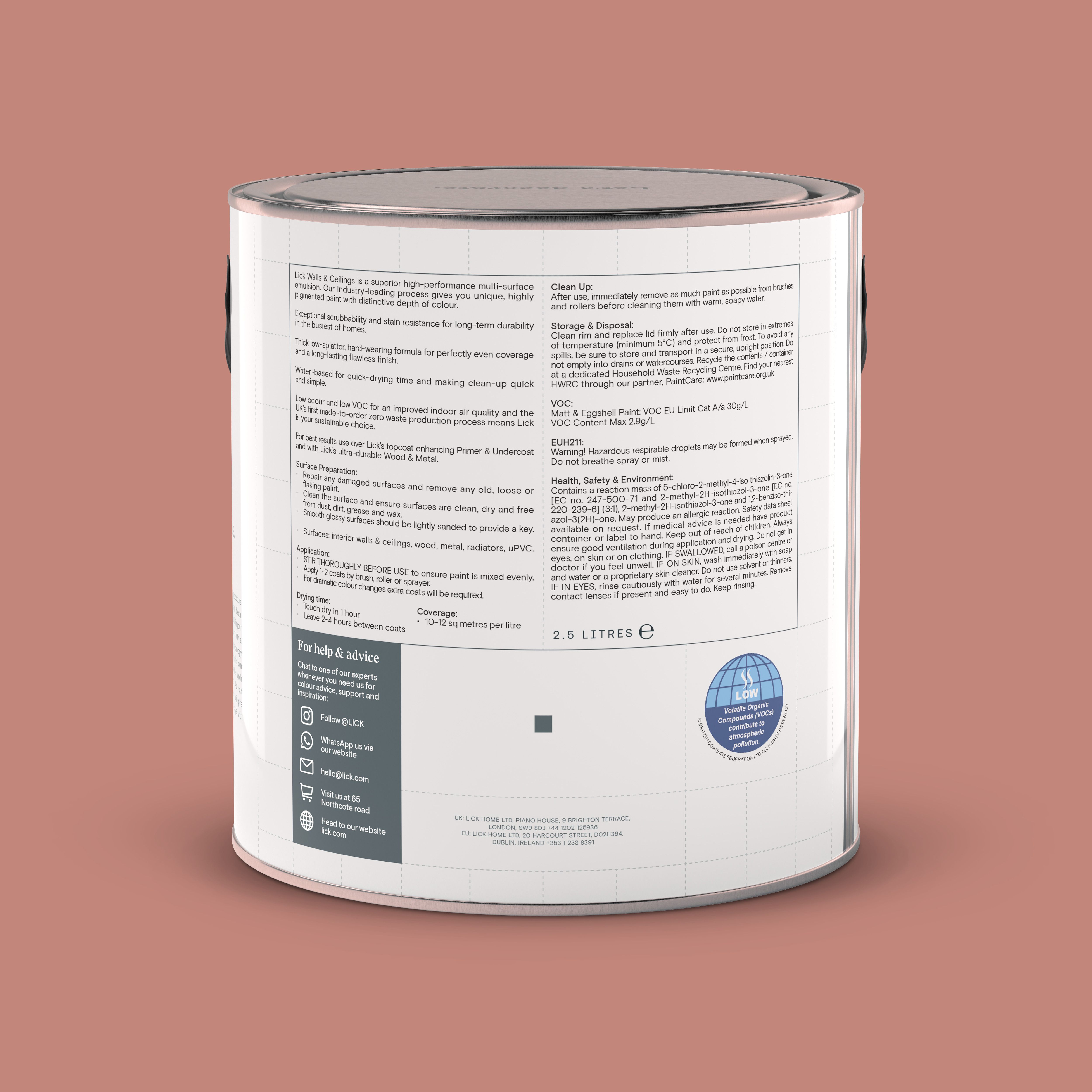 Lick Red 03 Eggshell Wall & ceiling Emulsion paint, 2.5L