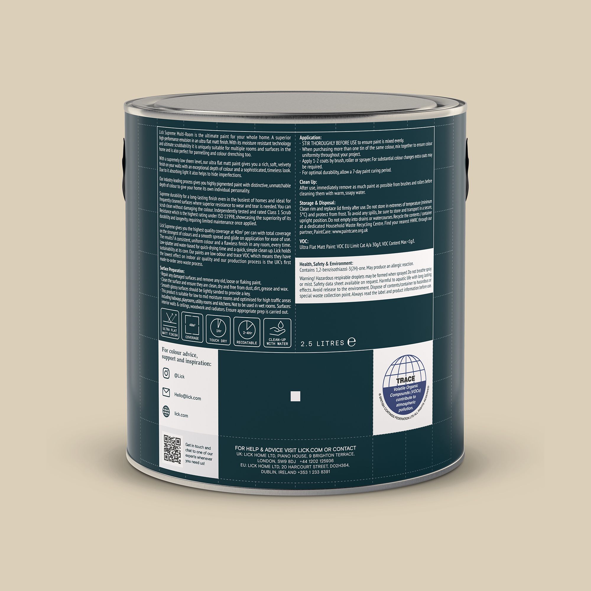 Lick Supreme Beige 01 Flat matt Multi-surface Emulsion paint, 2.5L