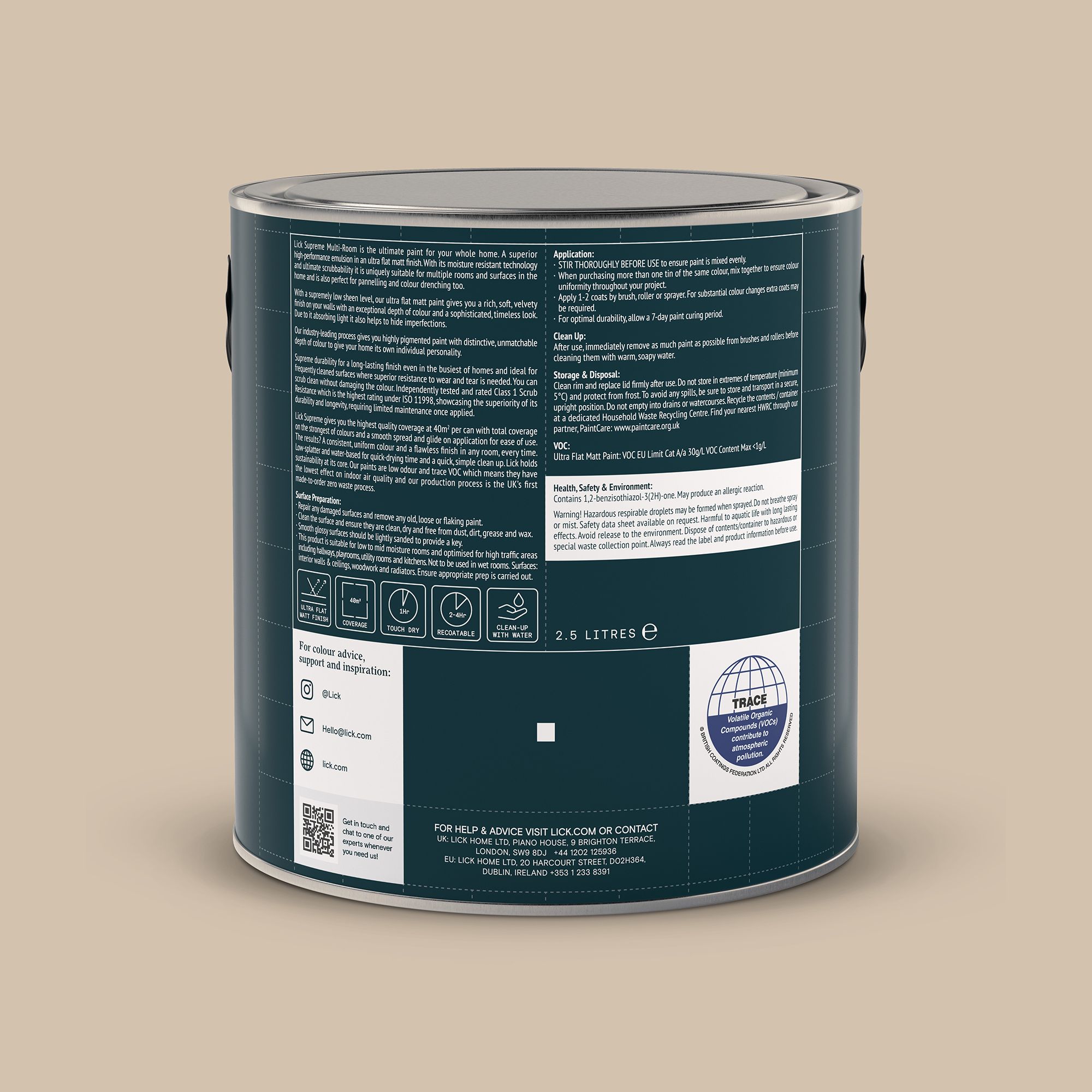 Lick Supreme Beige 10 Flat matt Multi-surface Emulsion paint, 2.5L