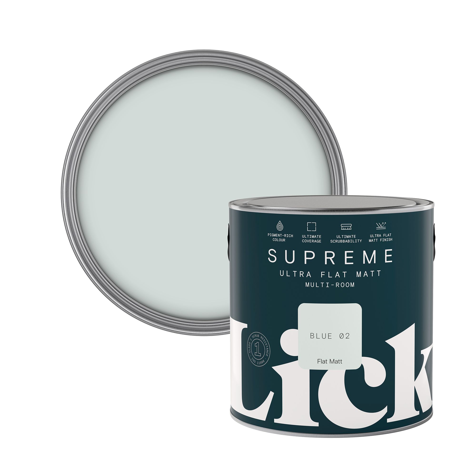 Lick Supreme Blue 02 Flat matt Multi-surface Emulsion paint, 2.5L