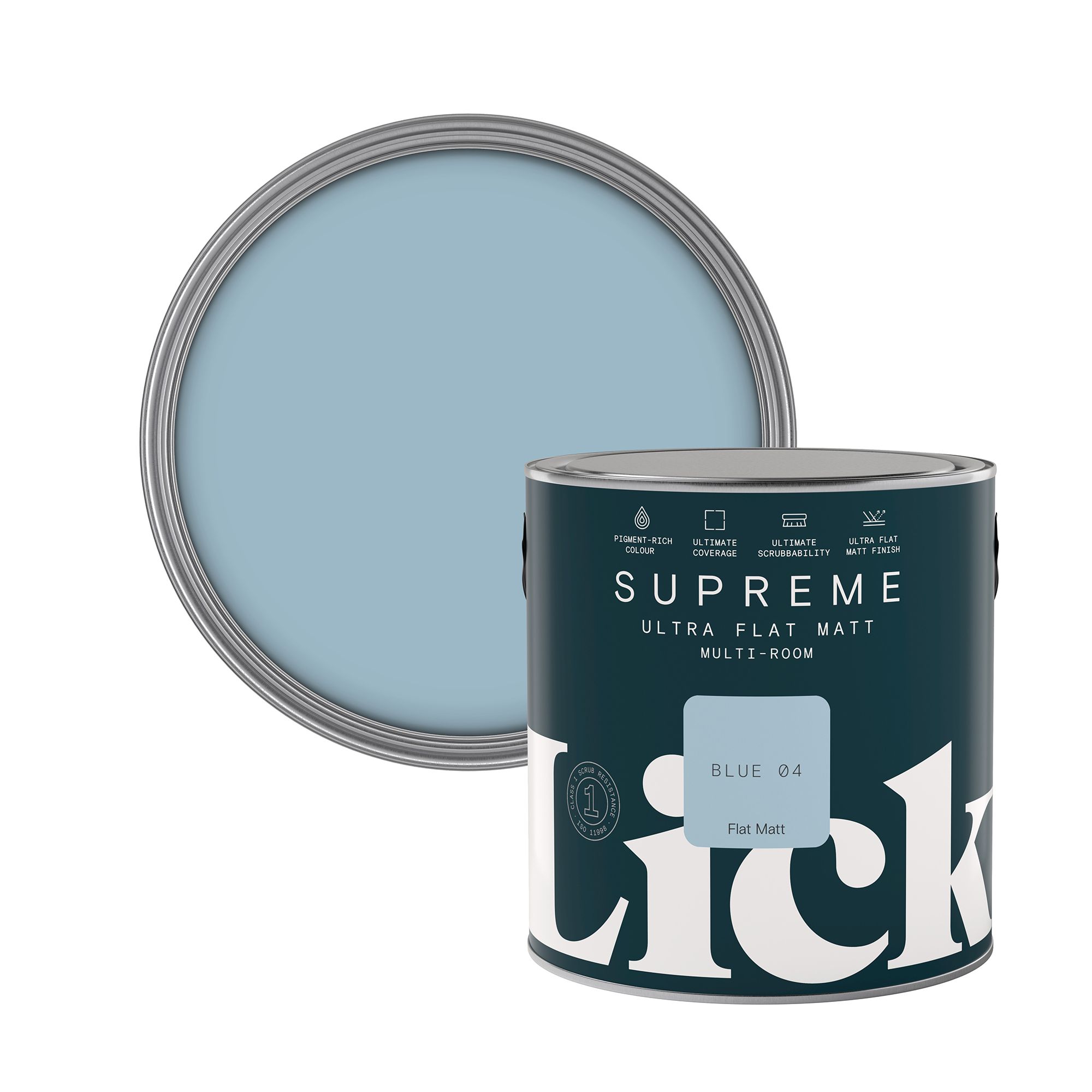 Lick Supreme Blue 04 Flat matt Multi-surface Emulsion paint, 2.5L