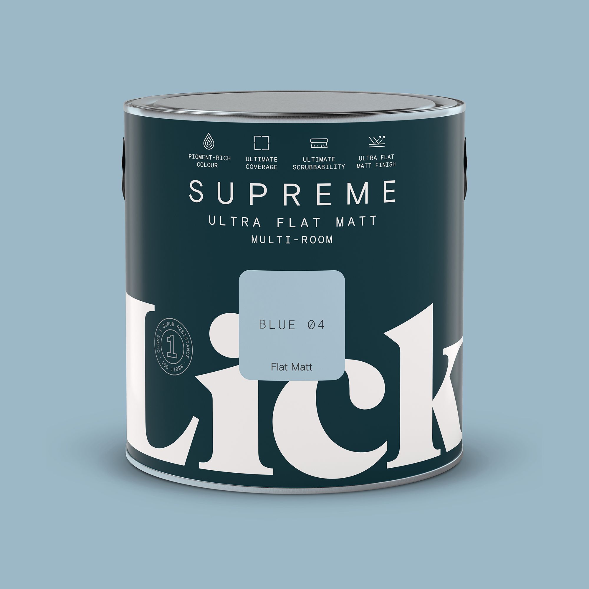 Lick Supreme Blue 04 Flat matt Multi-surface Emulsion paint, 2.5L