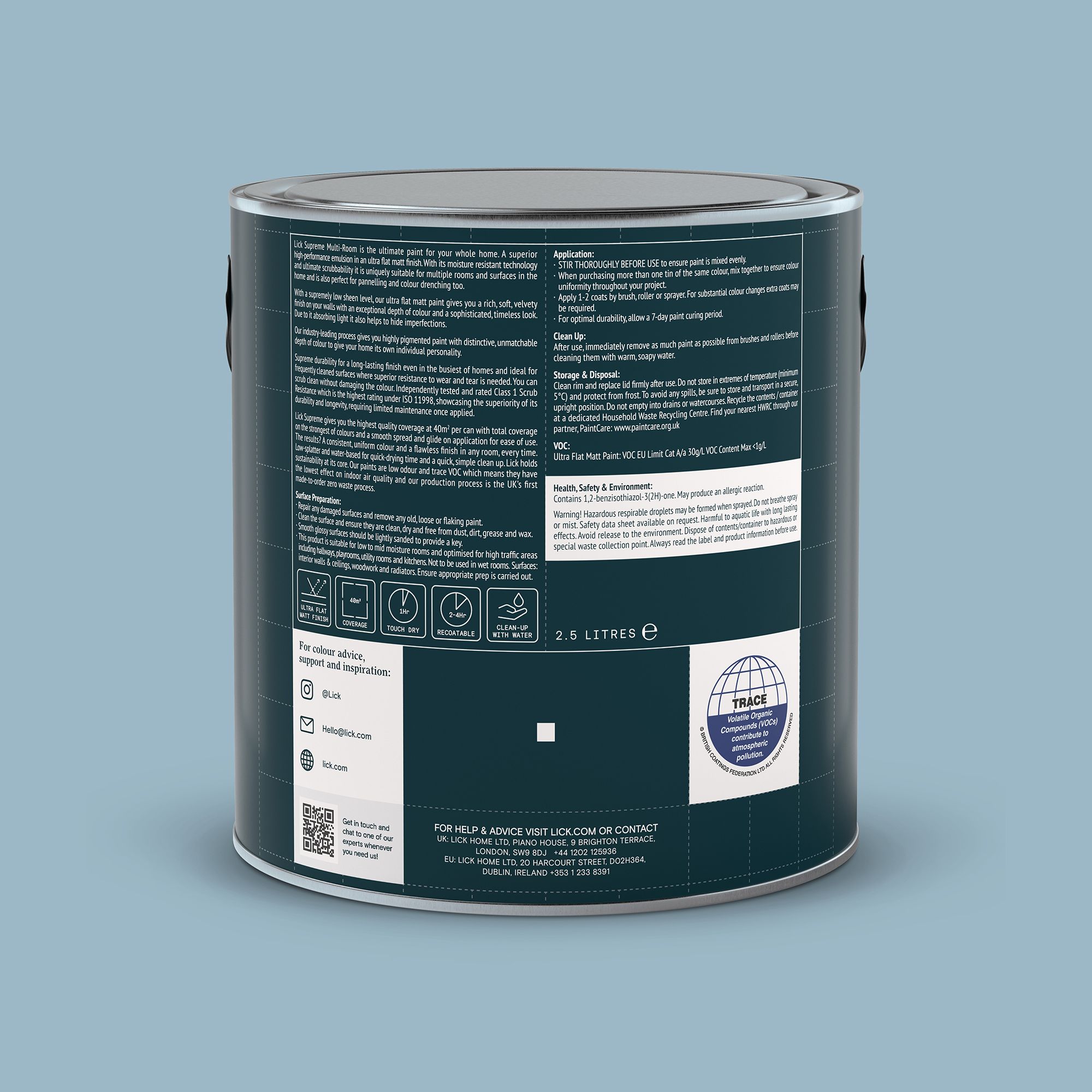 Lick Supreme Blue 04 Flat matt Multi-surface Emulsion paint, 2.5L