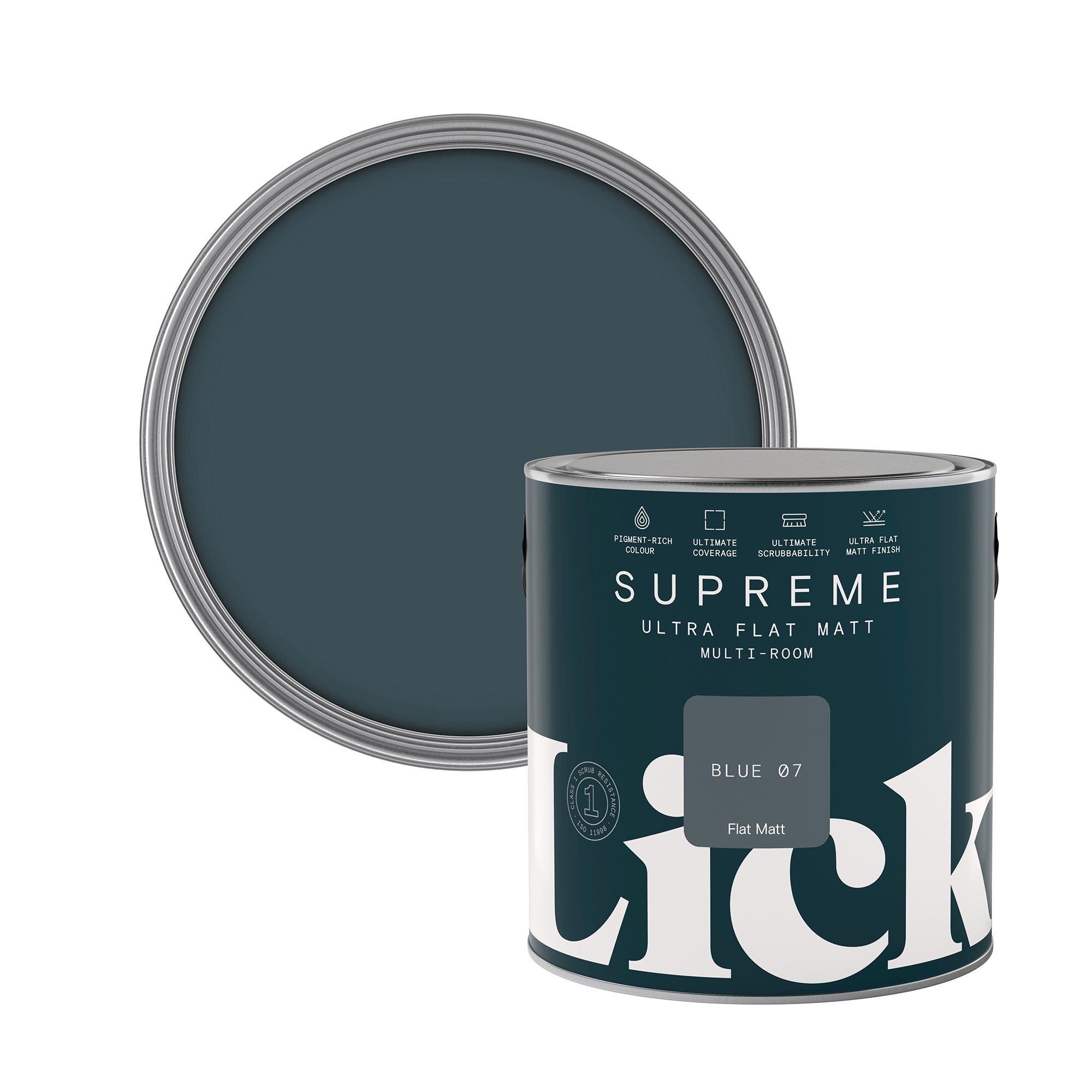 Lick Supreme Blue 07 Flat matt Multi-surface Emulsion paint, 2.5L