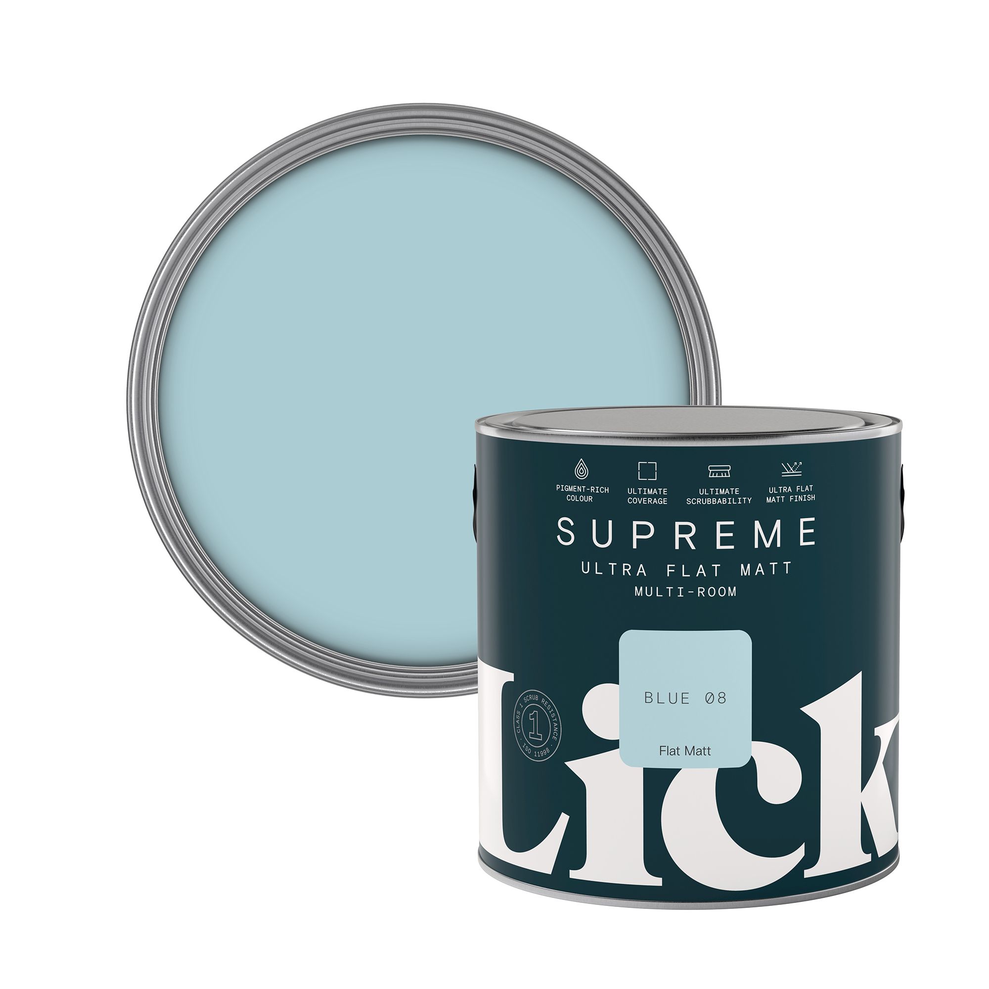 Lick Supreme Blue 08 Flat matt Multi-surface Emulsion paint, 2.5L