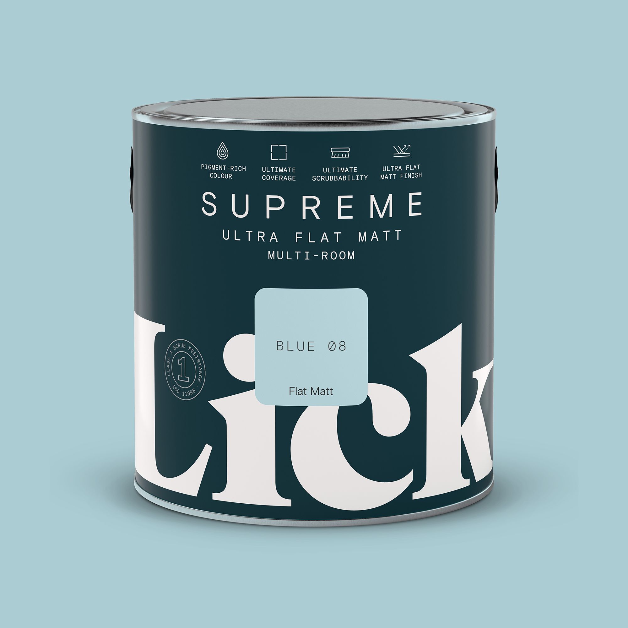 Lick Supreme Blue 08 Flat matt Multi-surface Emulsion paint, 2.5L