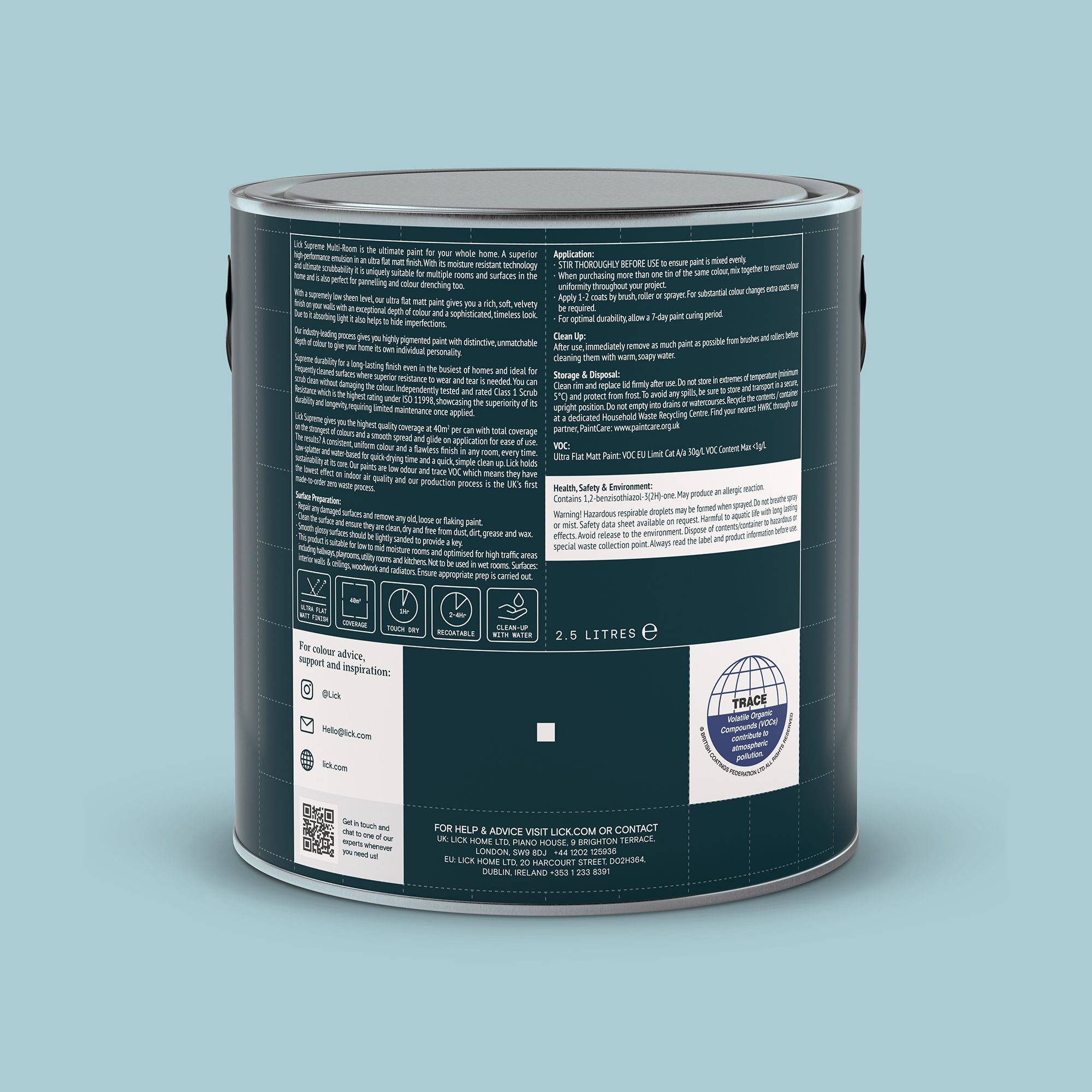 Lick Supreme Blue 08 Flat matt Multi-surface Emulsion paint, 2.5L