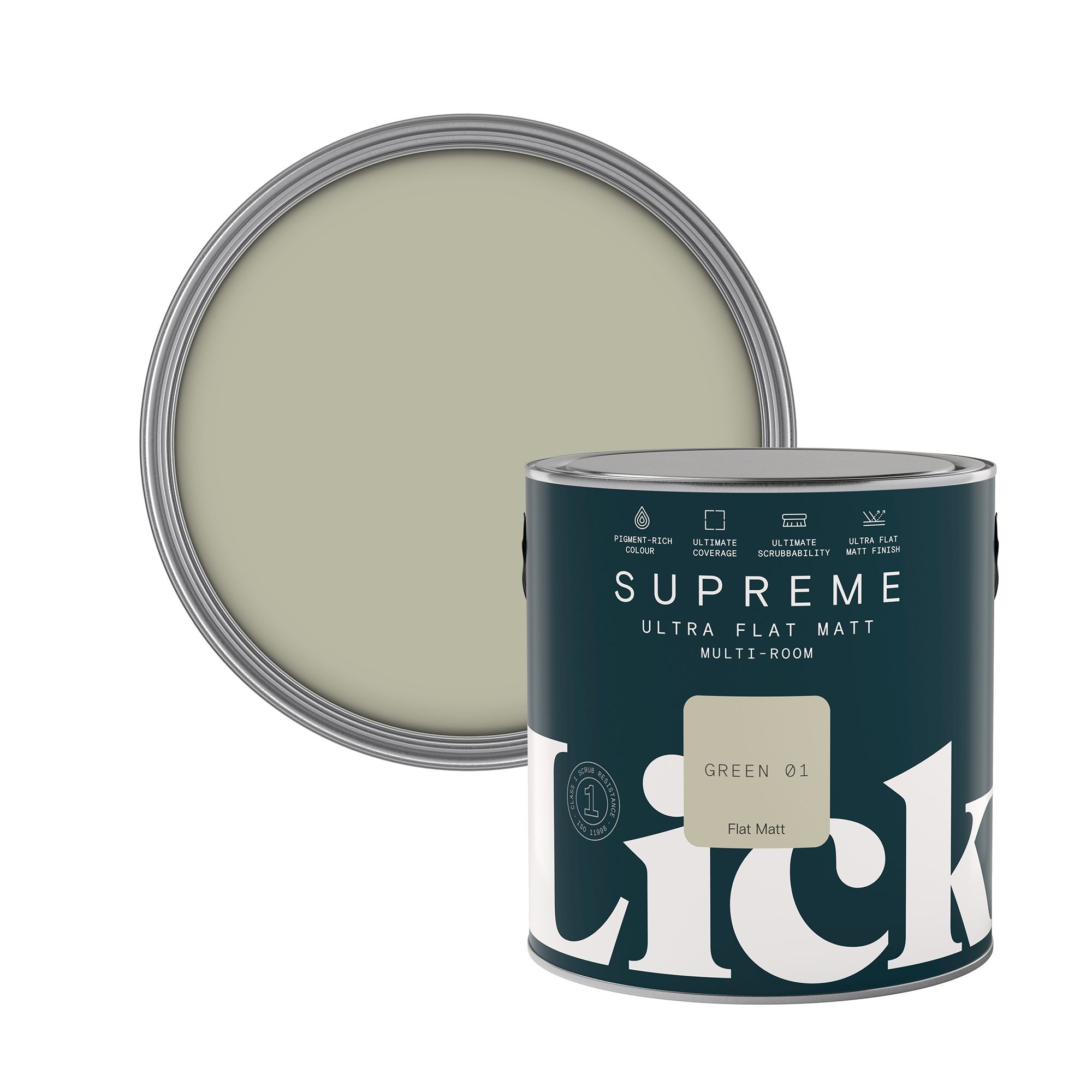 Lick Supreme Green 01 Flat matt Multi-surface Emulsion paint, 2.5L