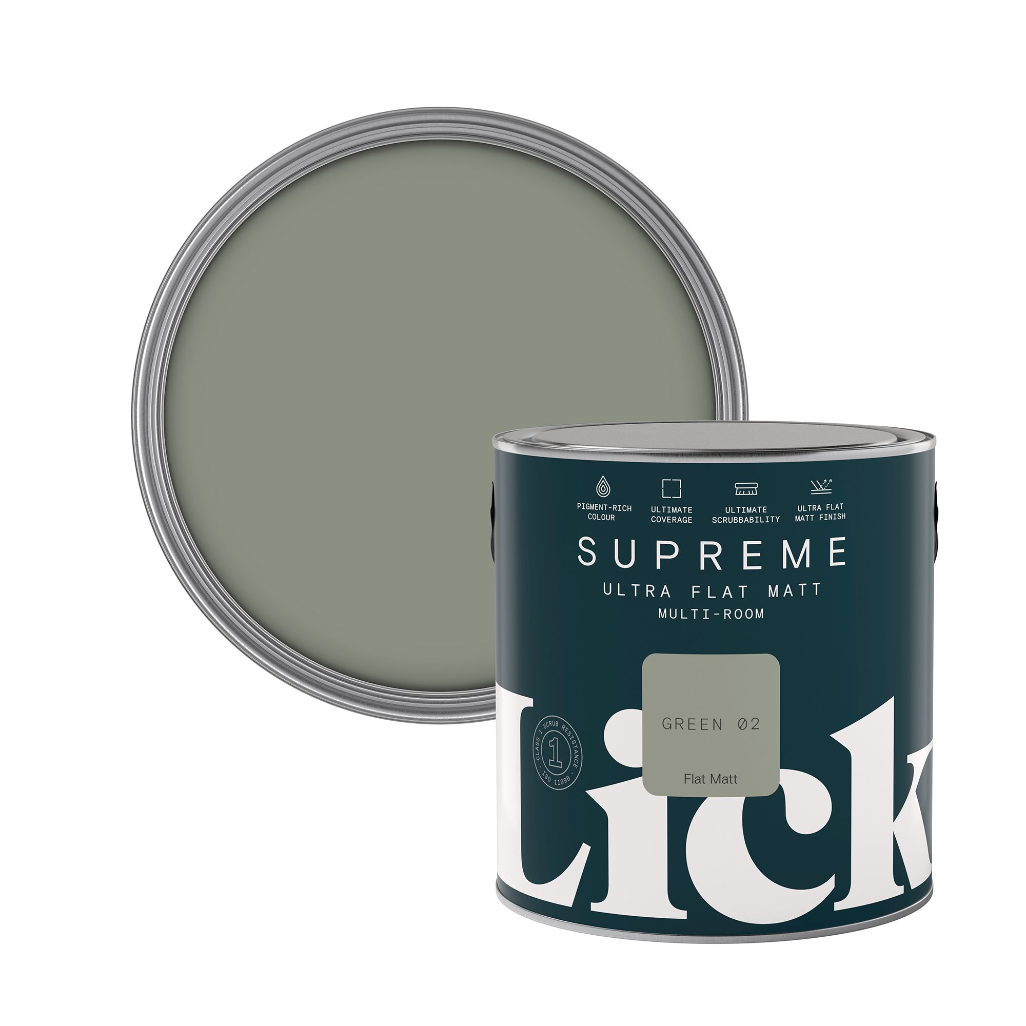 Lick Supreme Green 02 Flat matt Multi-surface Emulsion paint, 2.5L