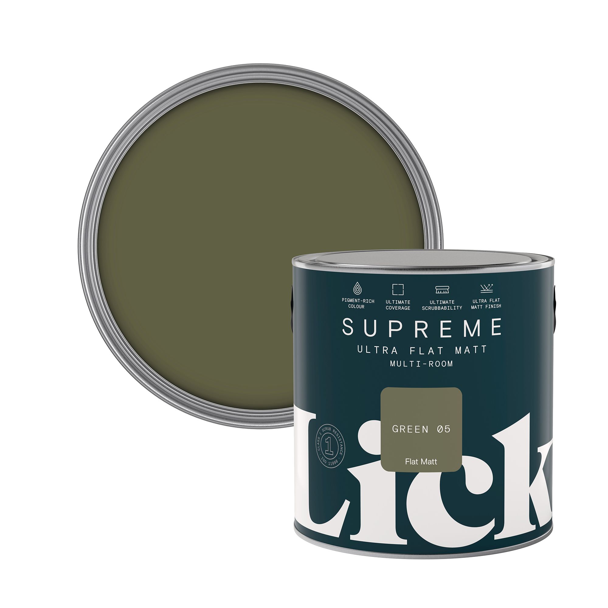 Lick Supreme Green 05 Flat matt Multi-surface Emulsion paint, 2.5L