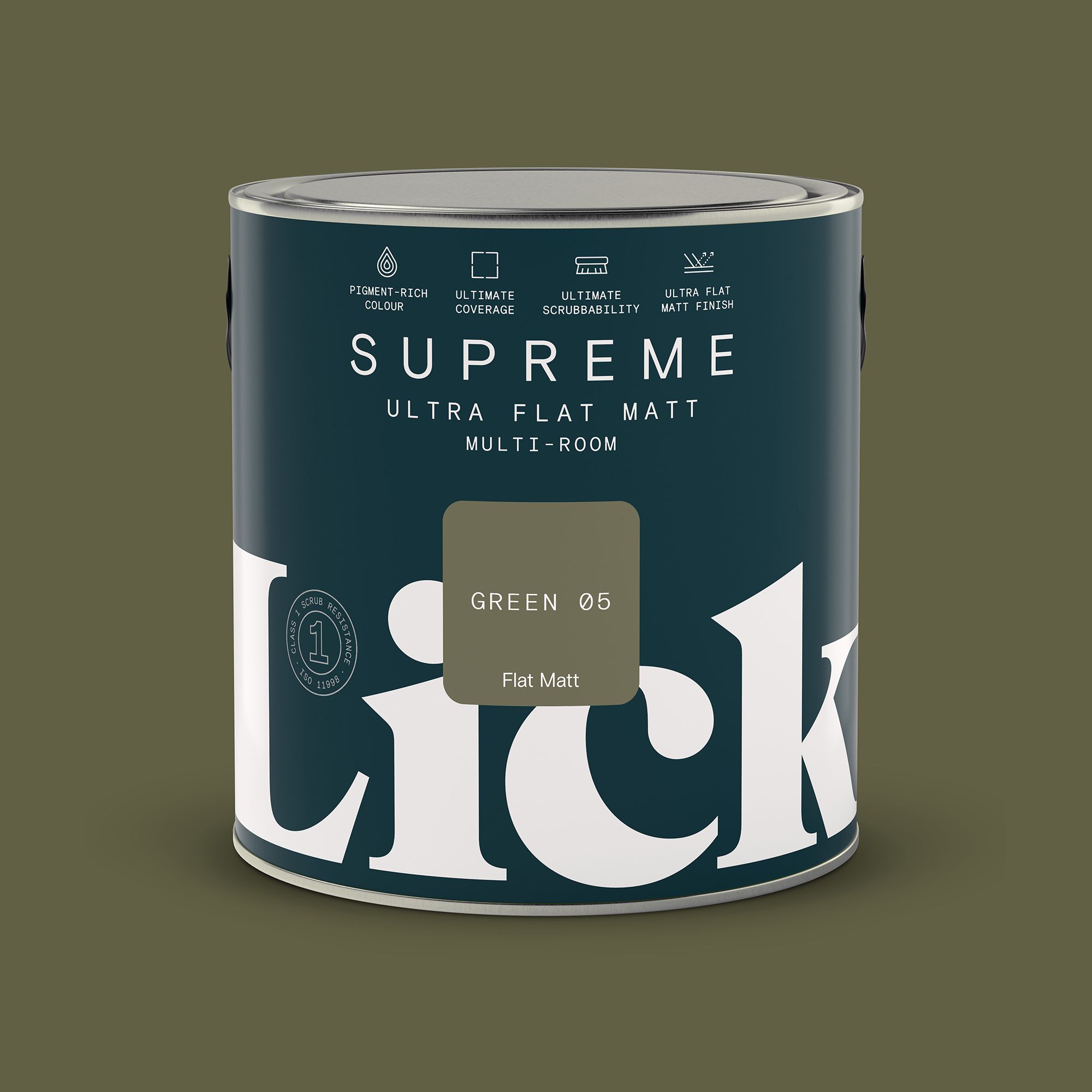 Lick Supreme Green 05 Flat matt Multi-surface Emulsion paint, 2.5L