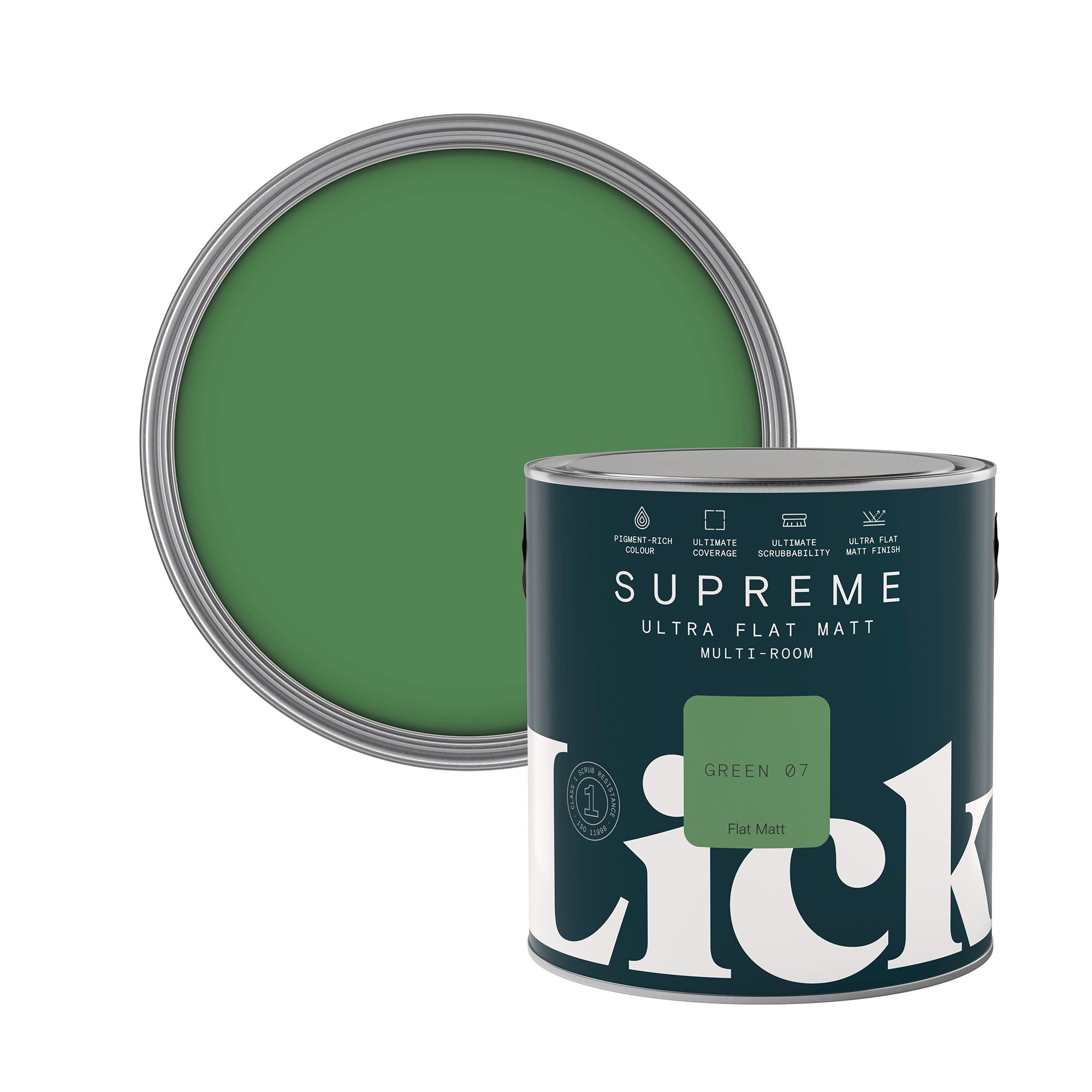 Lick Supreme Green 07 Flat matt Multi-surface Emulsion paint, 2.5L