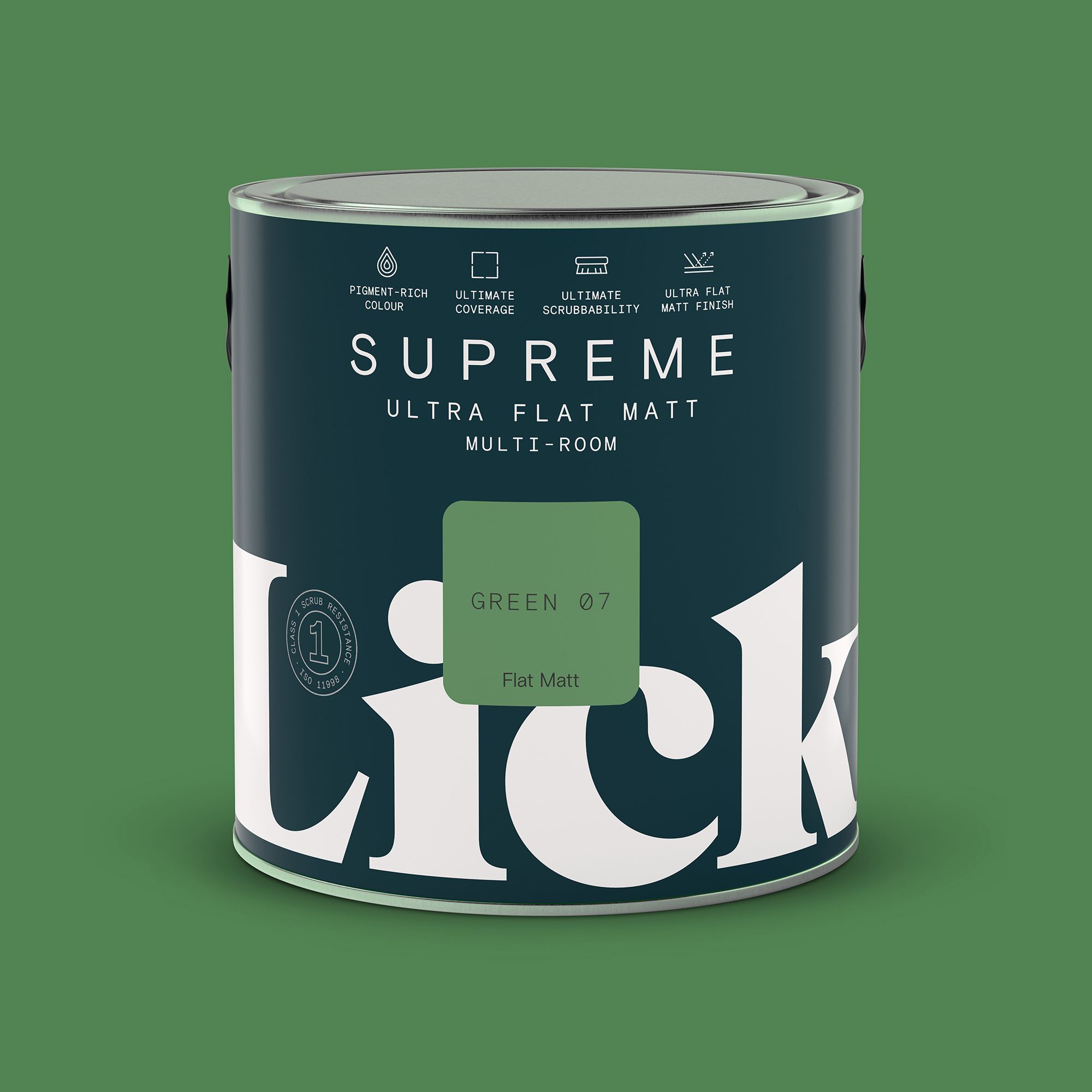 Lick Supreme Green 07 Flat matt Multi-surface Emulsion paint, 2.5L