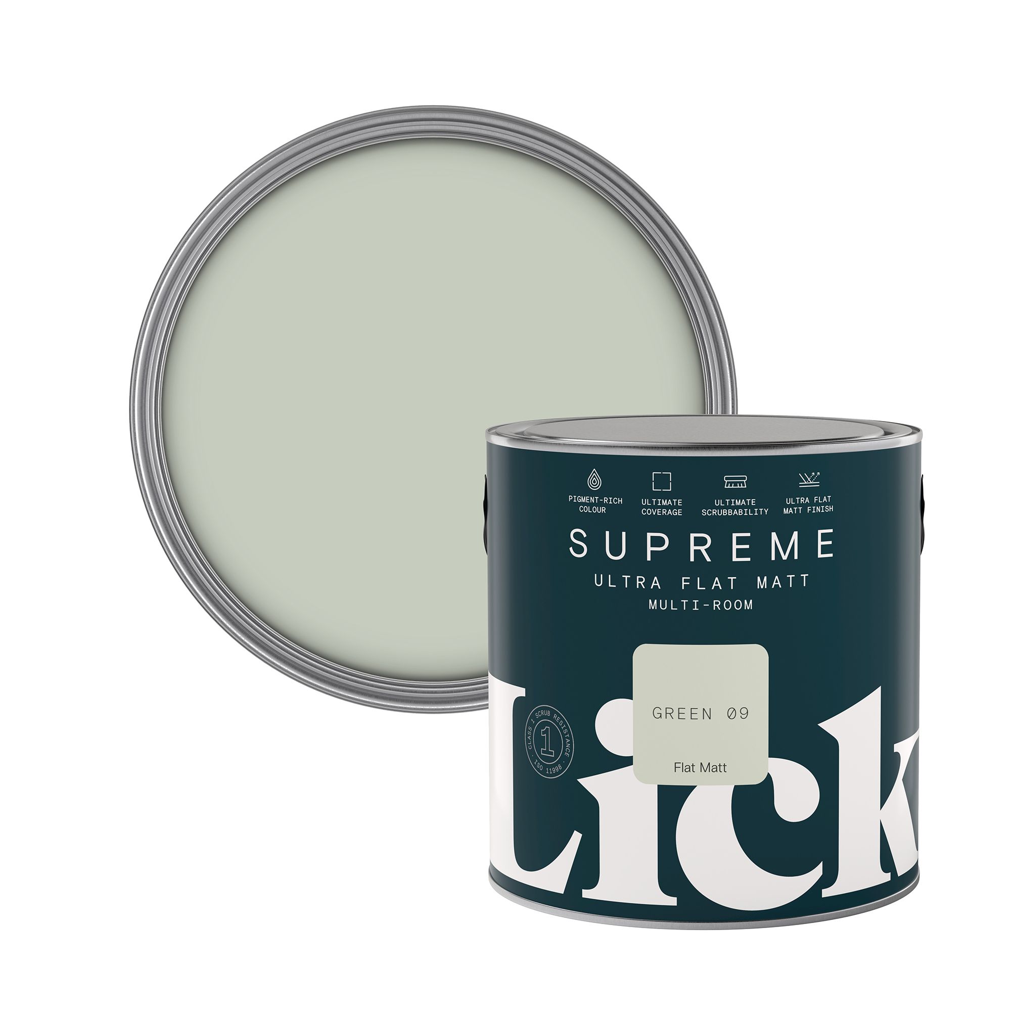 Lick Supreme Green 09 Flat matt Multi-surface Emulsion paint, 2.5L