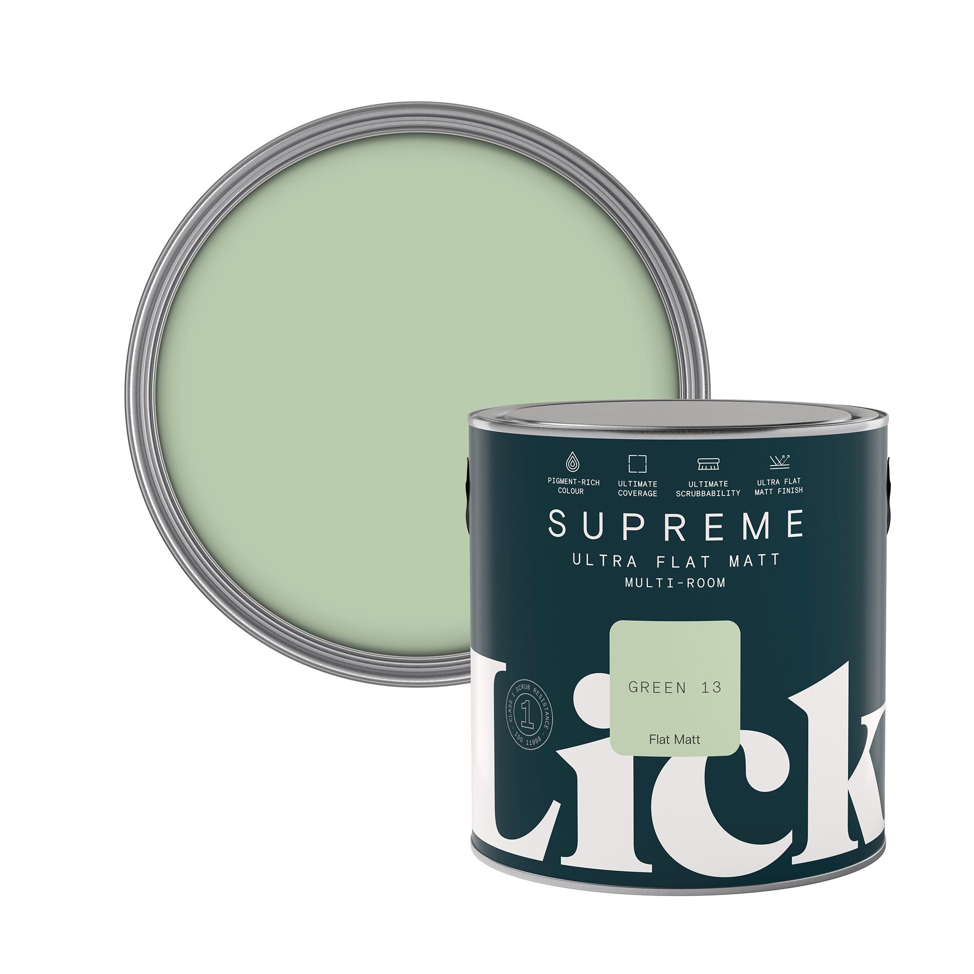 Lick Supreme Green 13 Flat matt Multi-surface Emulsion paint, 2.5L
