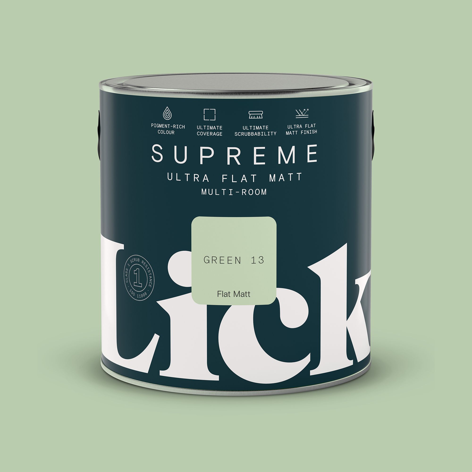 Lick Supreme Green 13 Flat matt Multi-surface Emulsion paint, 2.5L