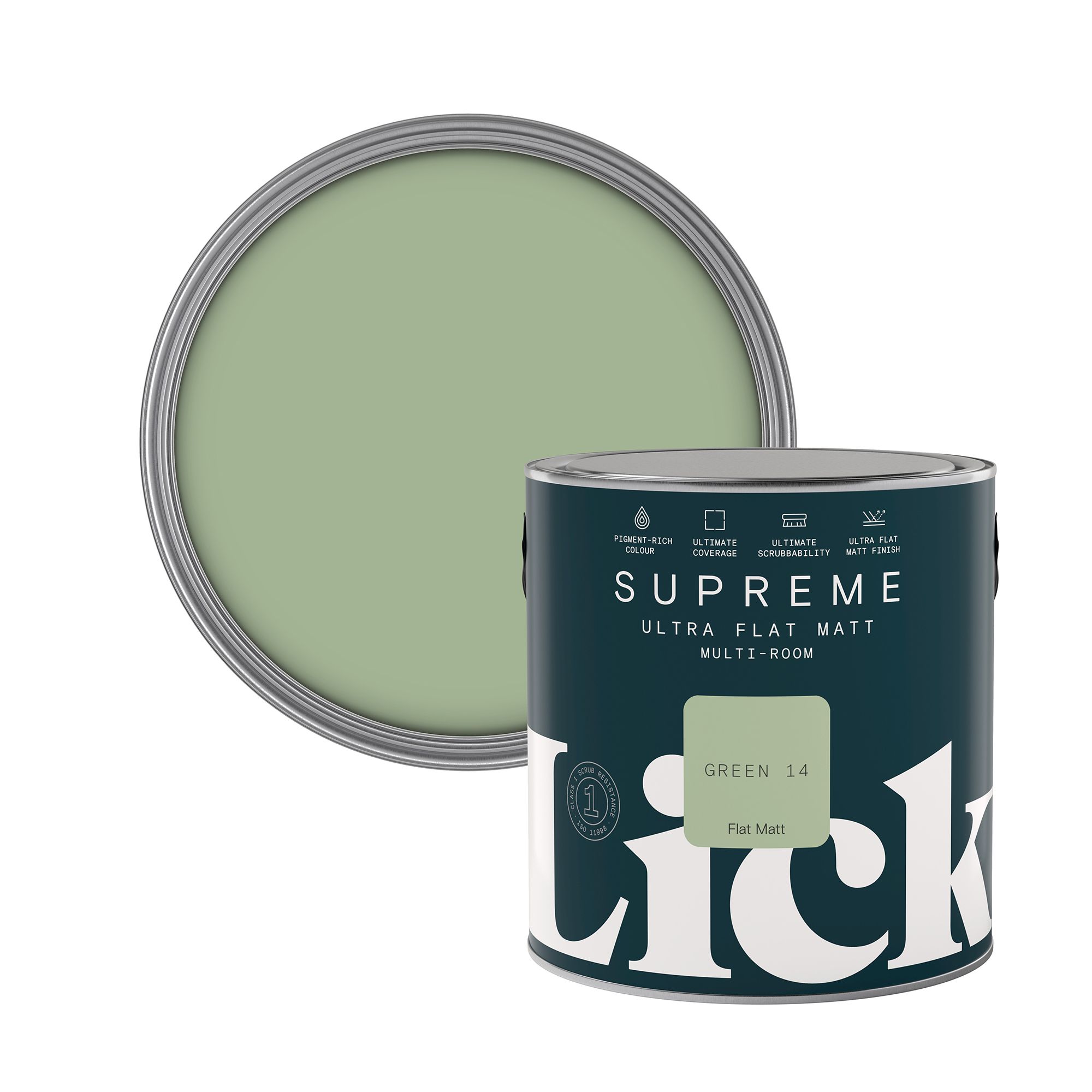 Lick Supreme Green 14 Flat matt Multi-surface Emulsion paint, 2.5L