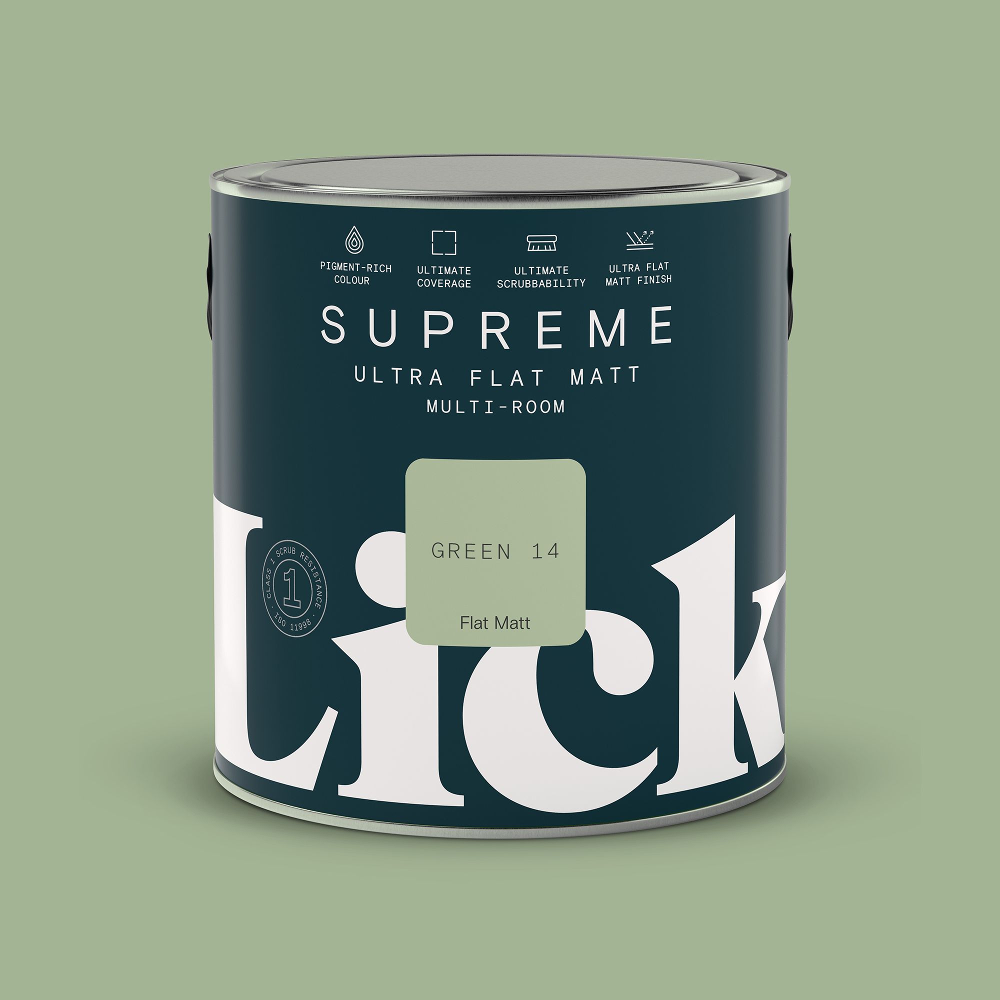 Lick Supreme Green 14 Flat matt Multi-surface Emulsion paint, 2.5L