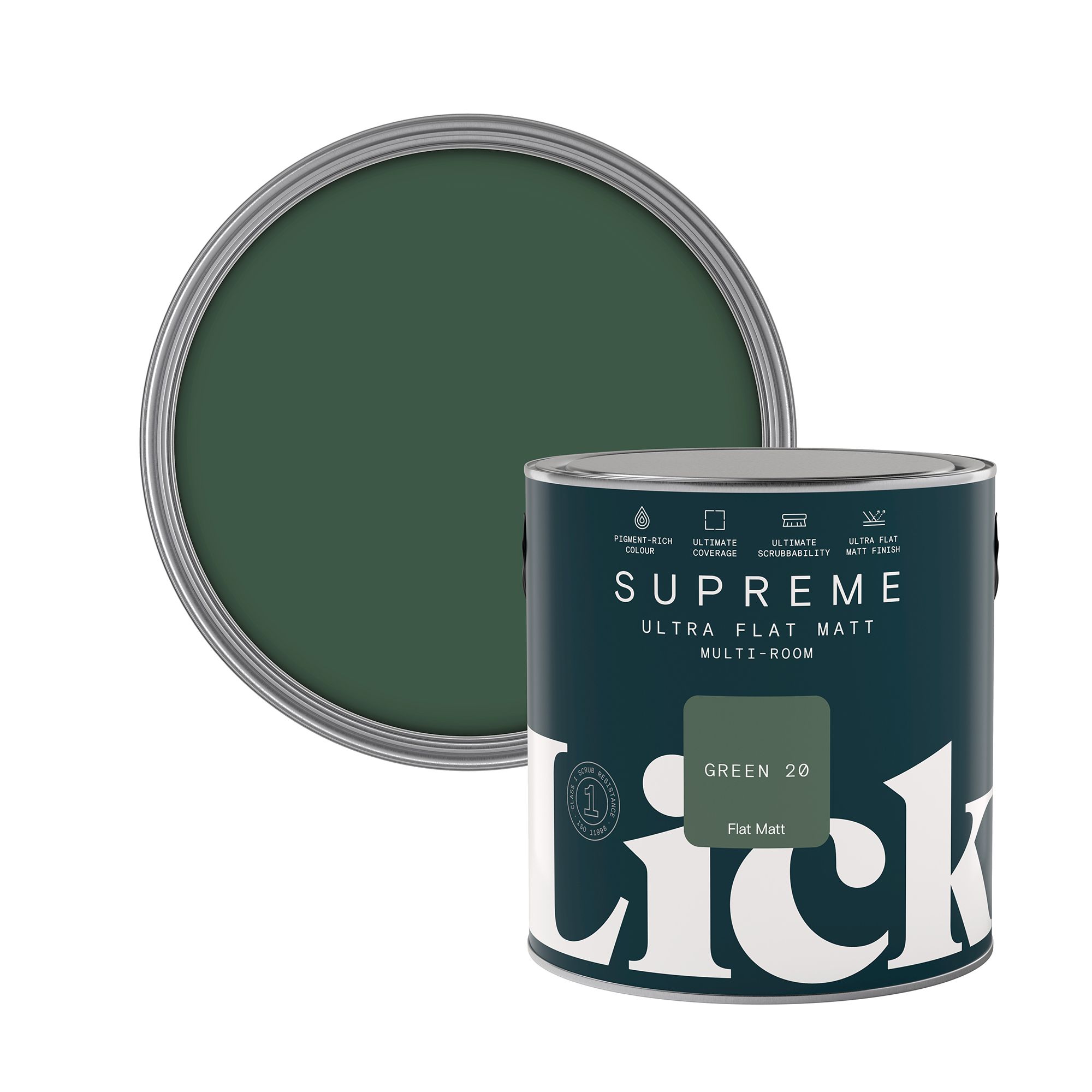 Lick Supreme Green 20 Flat matt Multi-surface Emulsion paint, 2.5L
