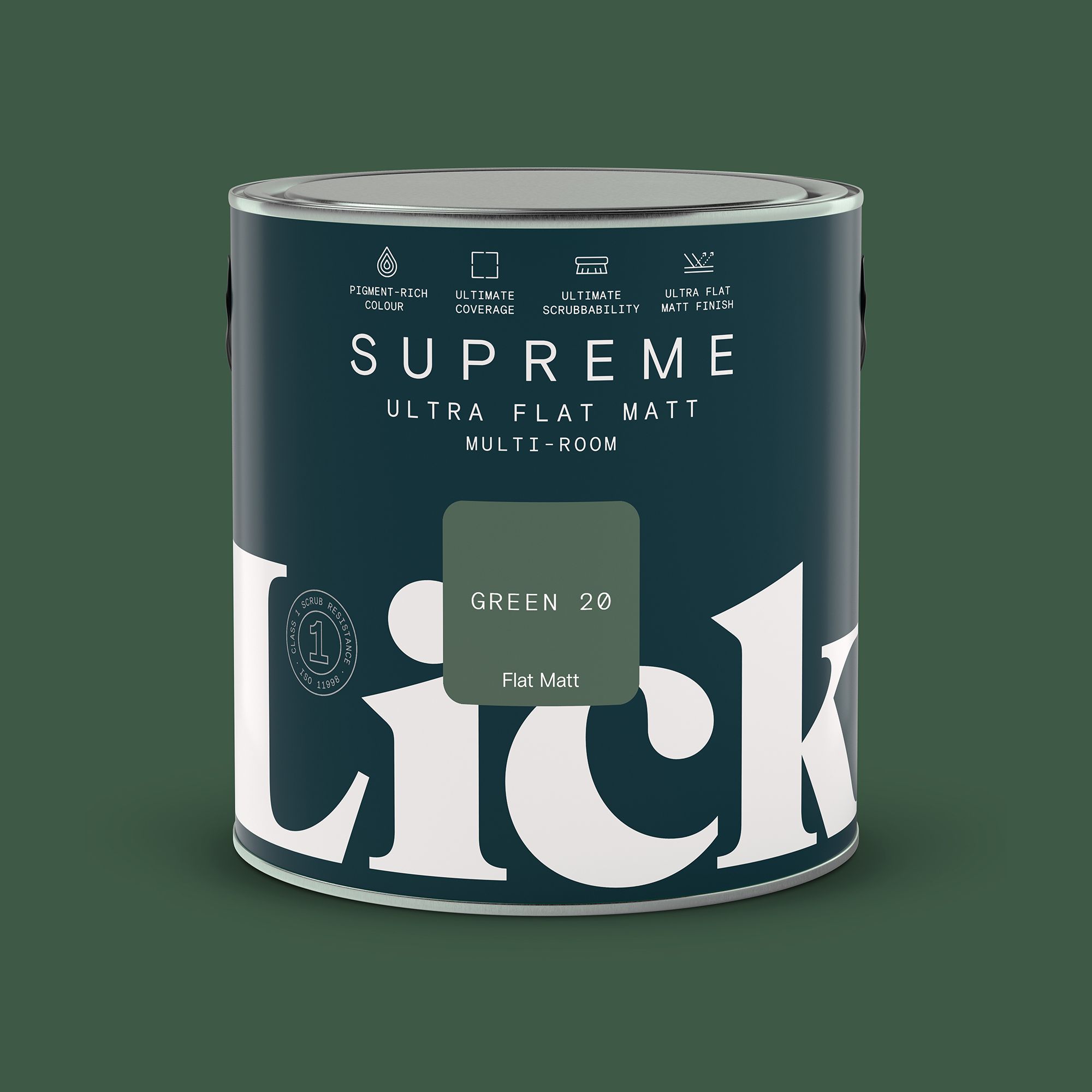 Lick Supreme Green 20 Flat matt Multi-surface Emulsion paint, 2.5L